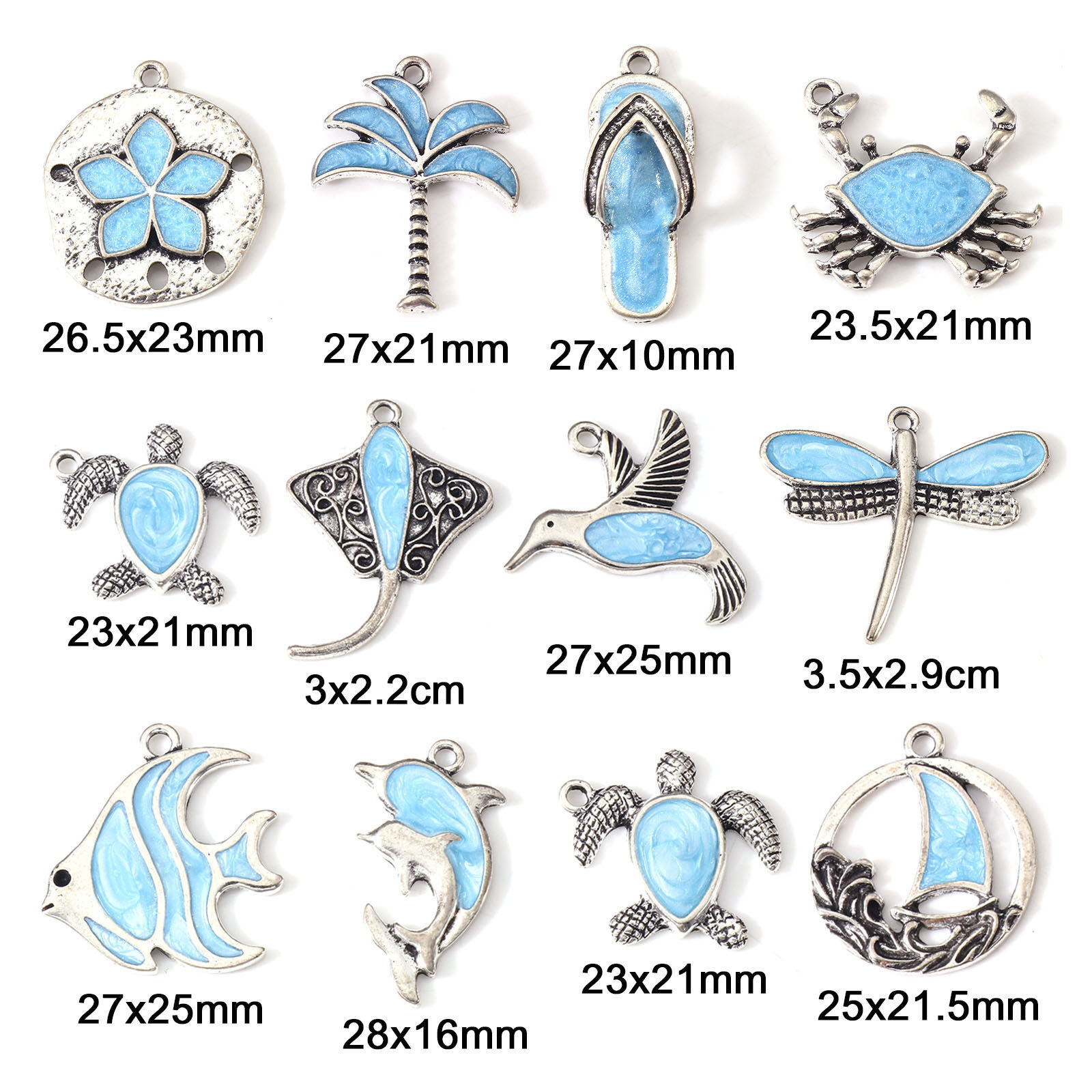 Picture of Zinc Based Alloy Charms Antique Silver Color Blue Crab Animal Bird Enamel