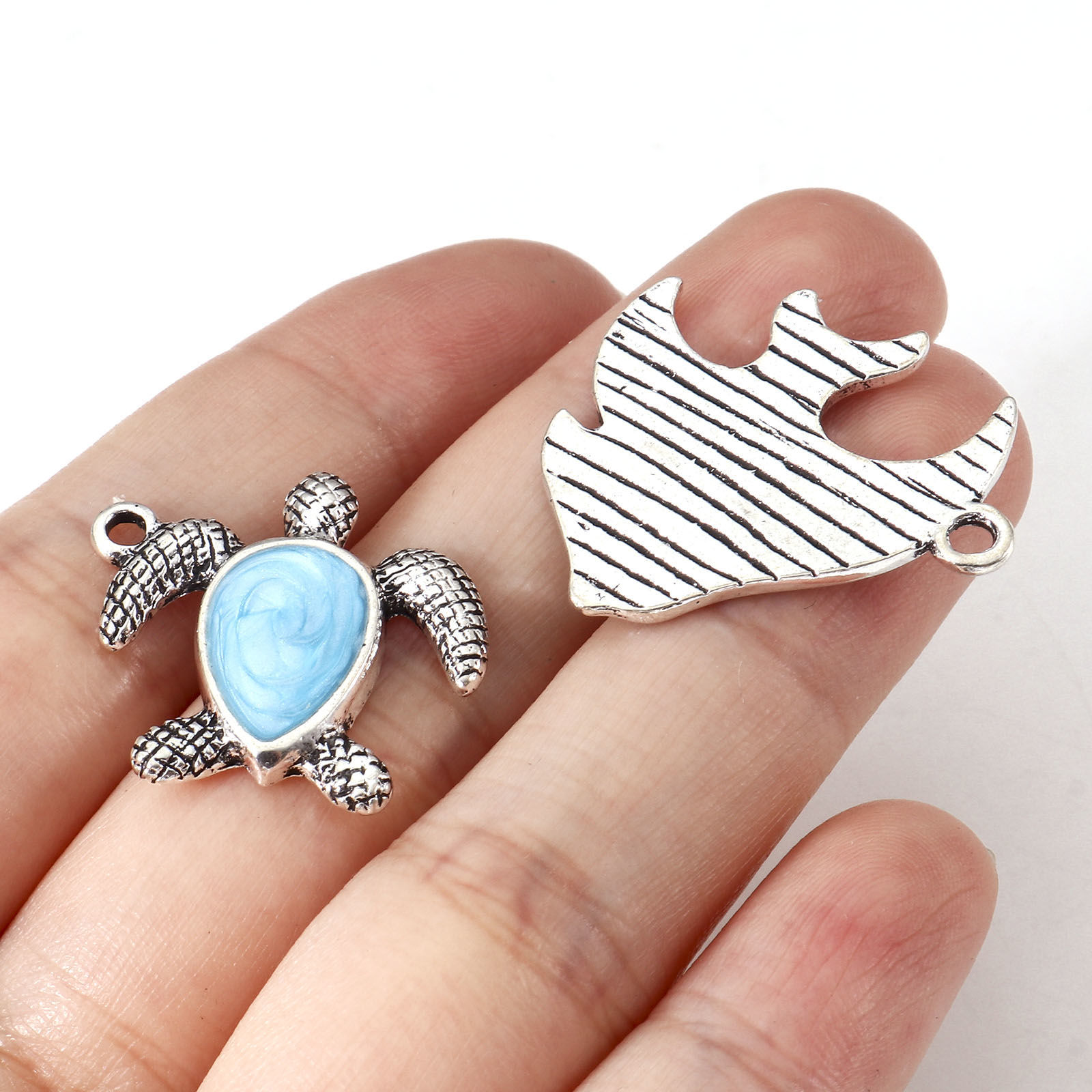 Picture of Zinc Based Alloy Charms Antique Silver Color Blue Crab Animal Bird Enamel