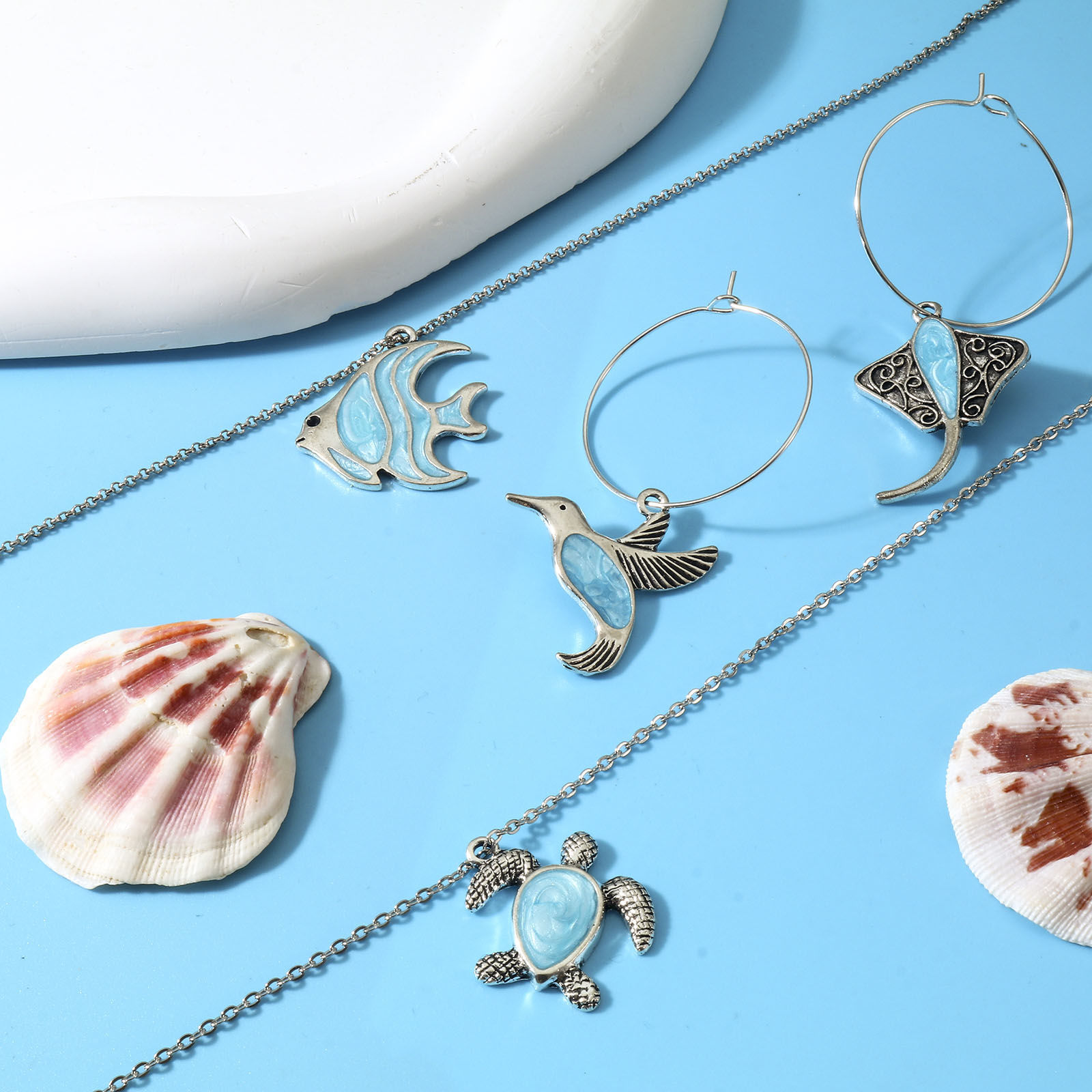 Picture of Zinc Based Alloy Charms Antique Silver Color Blue Crab Animal Bird Enamel