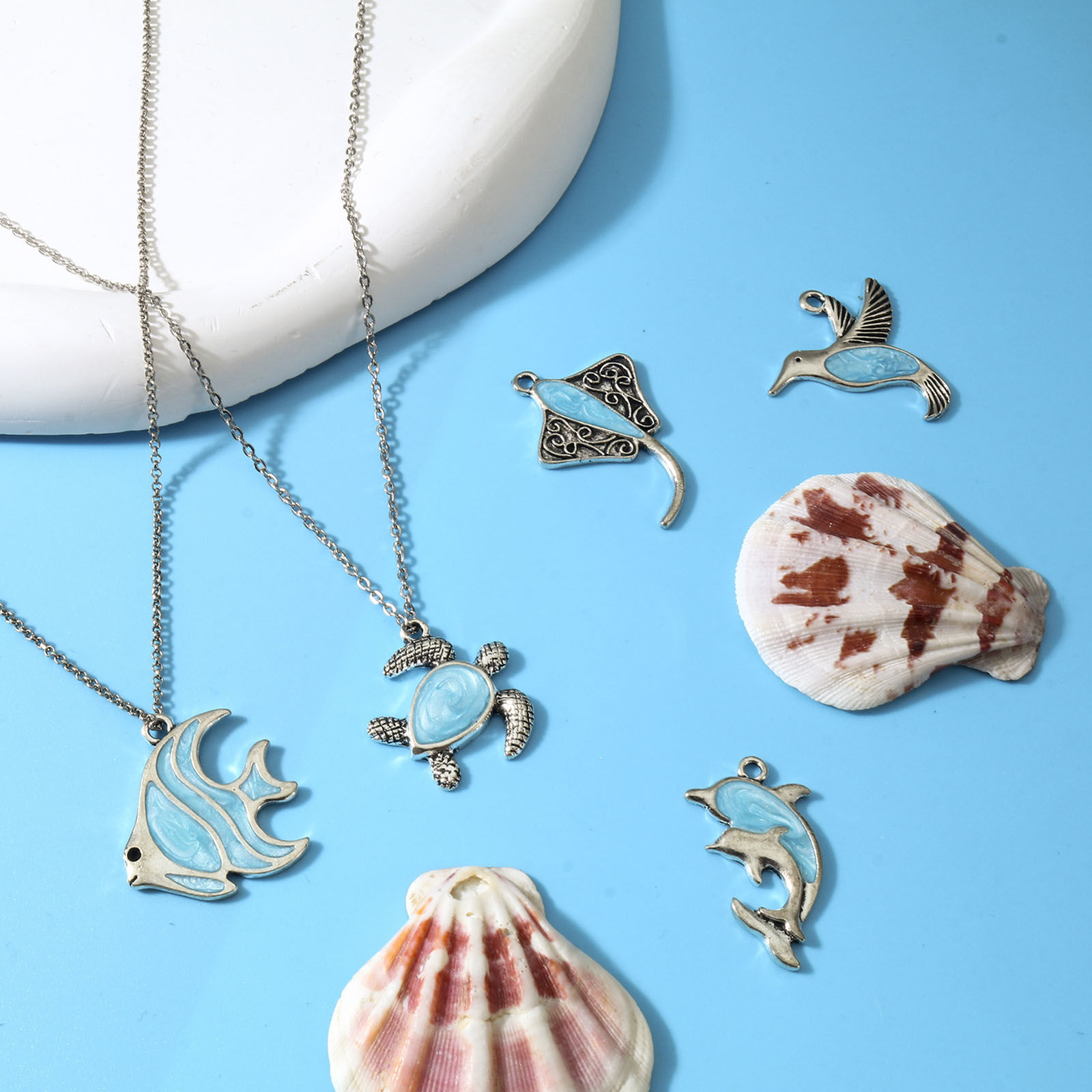 Picture of Zinc Based Alloy Charms Antique Silver Color Blue Crab Animal Bird Enamel