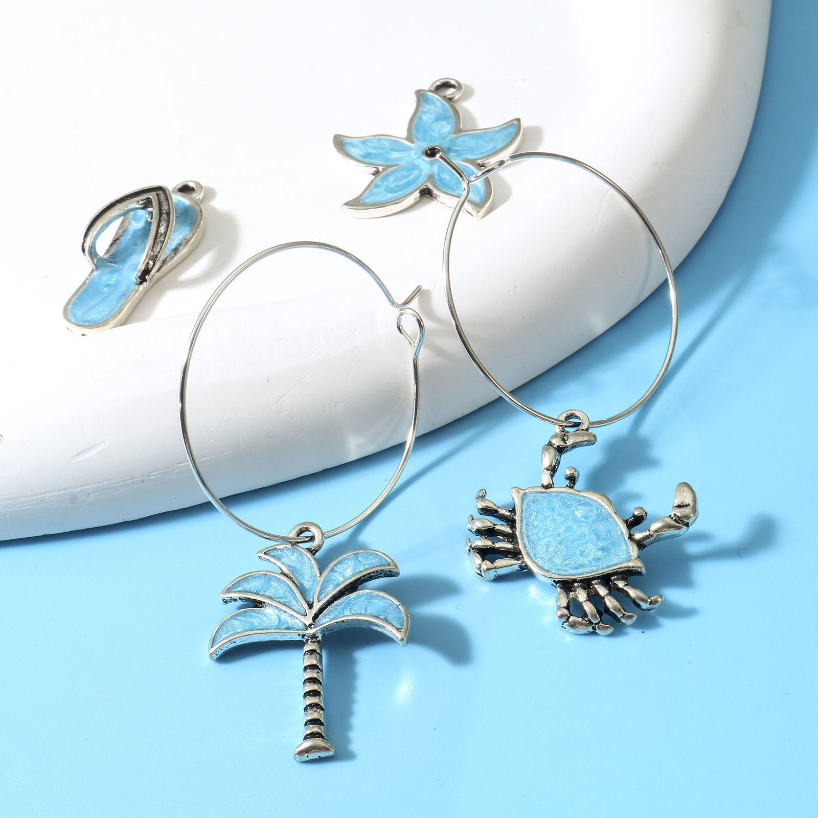 Picture of Zinc Based Alloy Charms Antique Silver Color Blue Crab Animal Bird Enamel