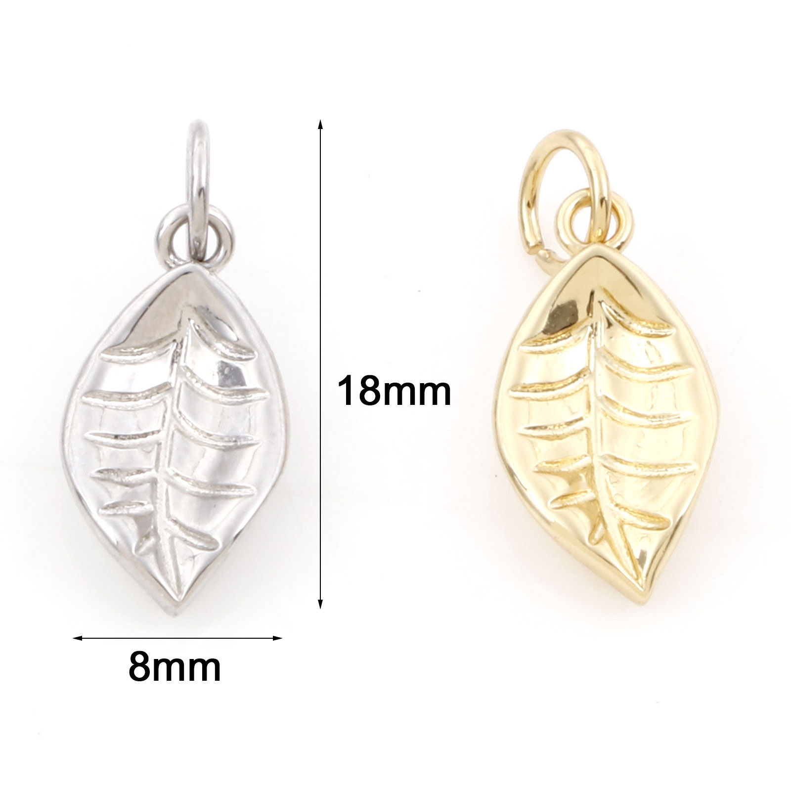 真鍮 チャーム 多色 葉 18mm x 8mm、 2 個 の画像