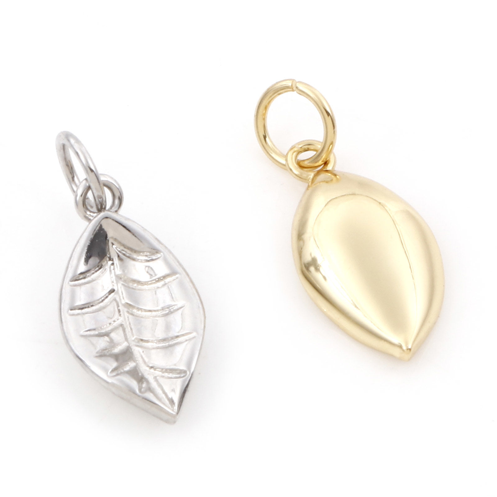 真鍮 チャーム 多色 葉 18mm x 8mm、 2 個 の画像