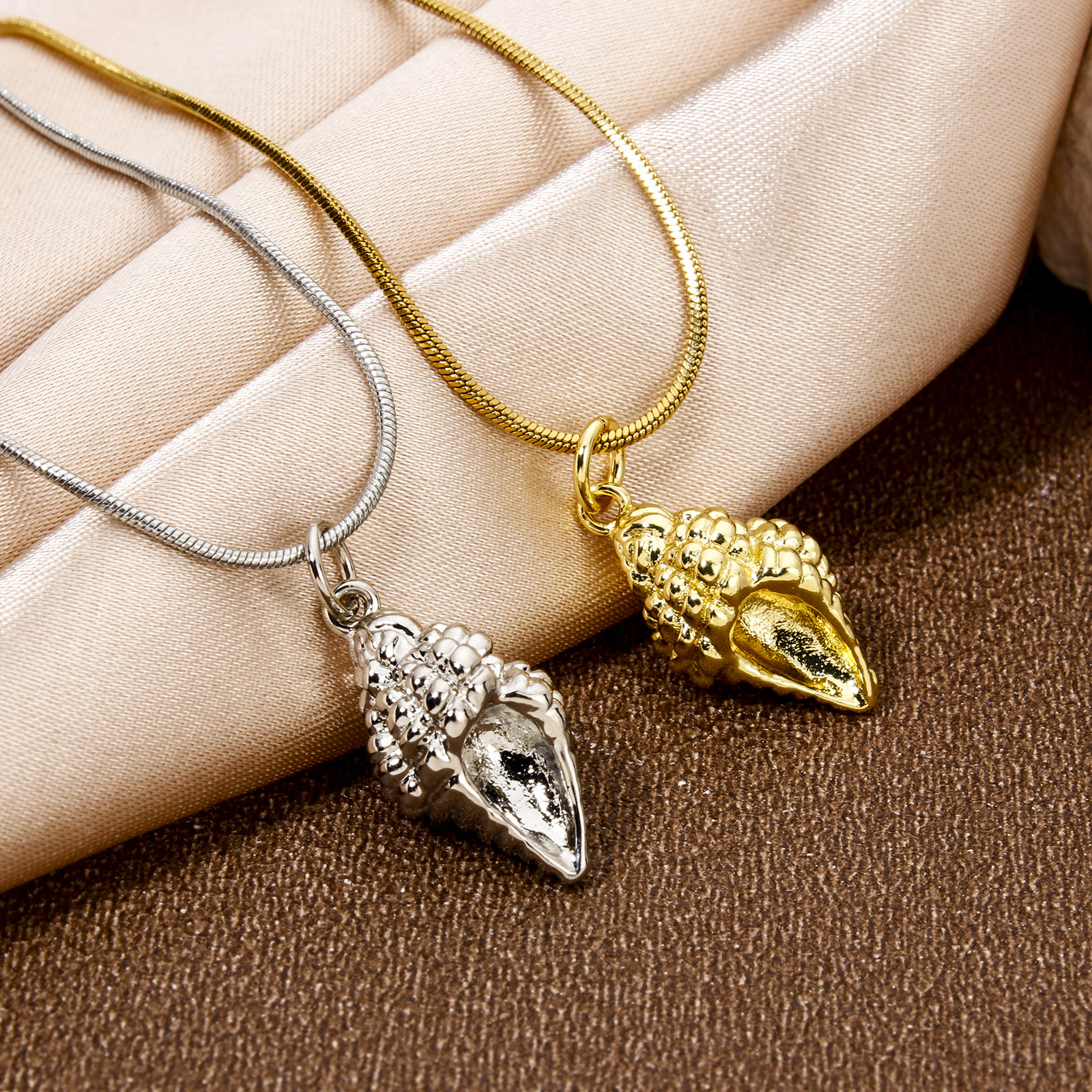 Picture of Brass Micro Pave Charms Multicolor Conch/ Sea Snail Shell 3D Clear Cubic Zirconia 25.5mm x 14mm