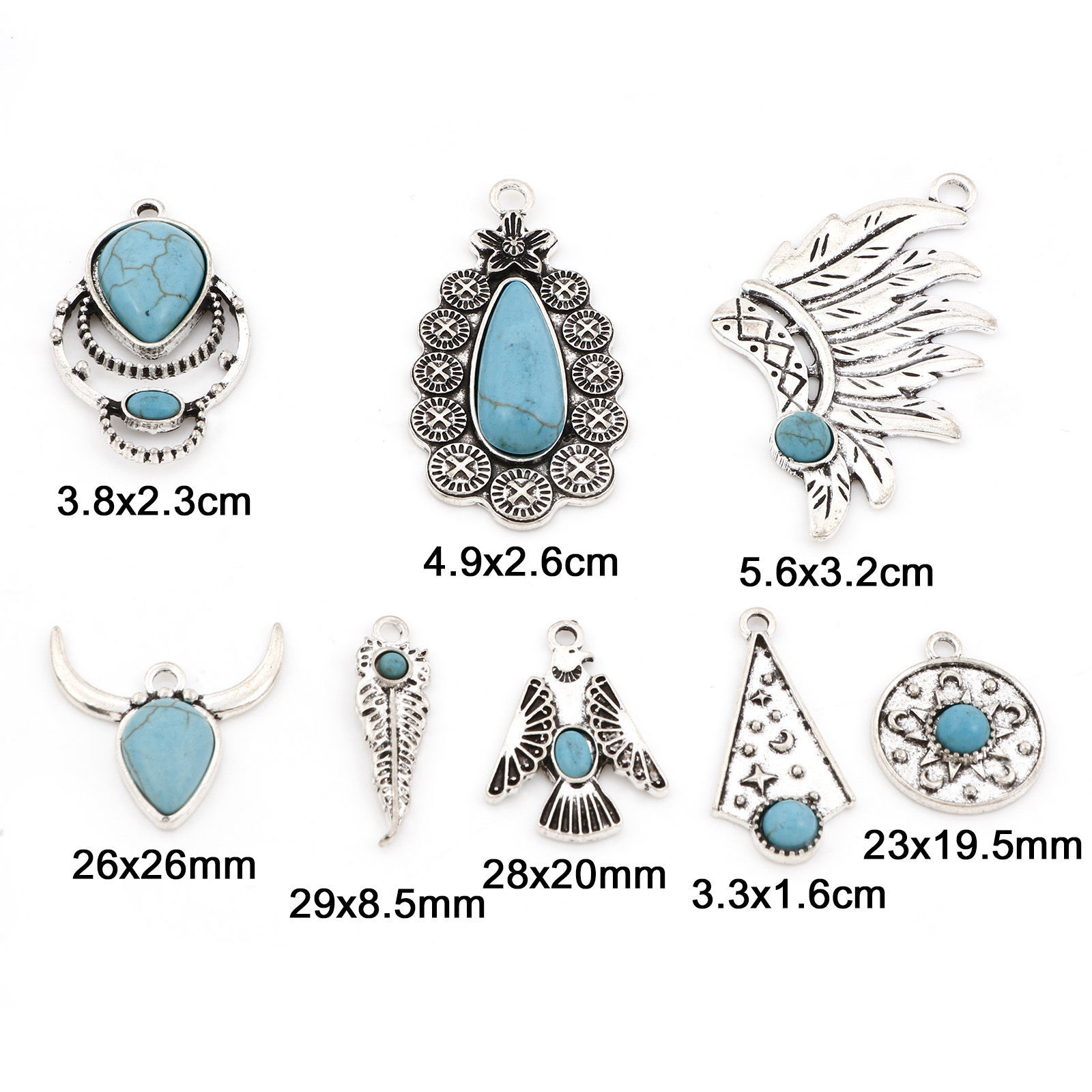 Picture of Zinc Based Alloy Boho Chic Bohemia Pendants Antique Silver Color Imitation Turquoise