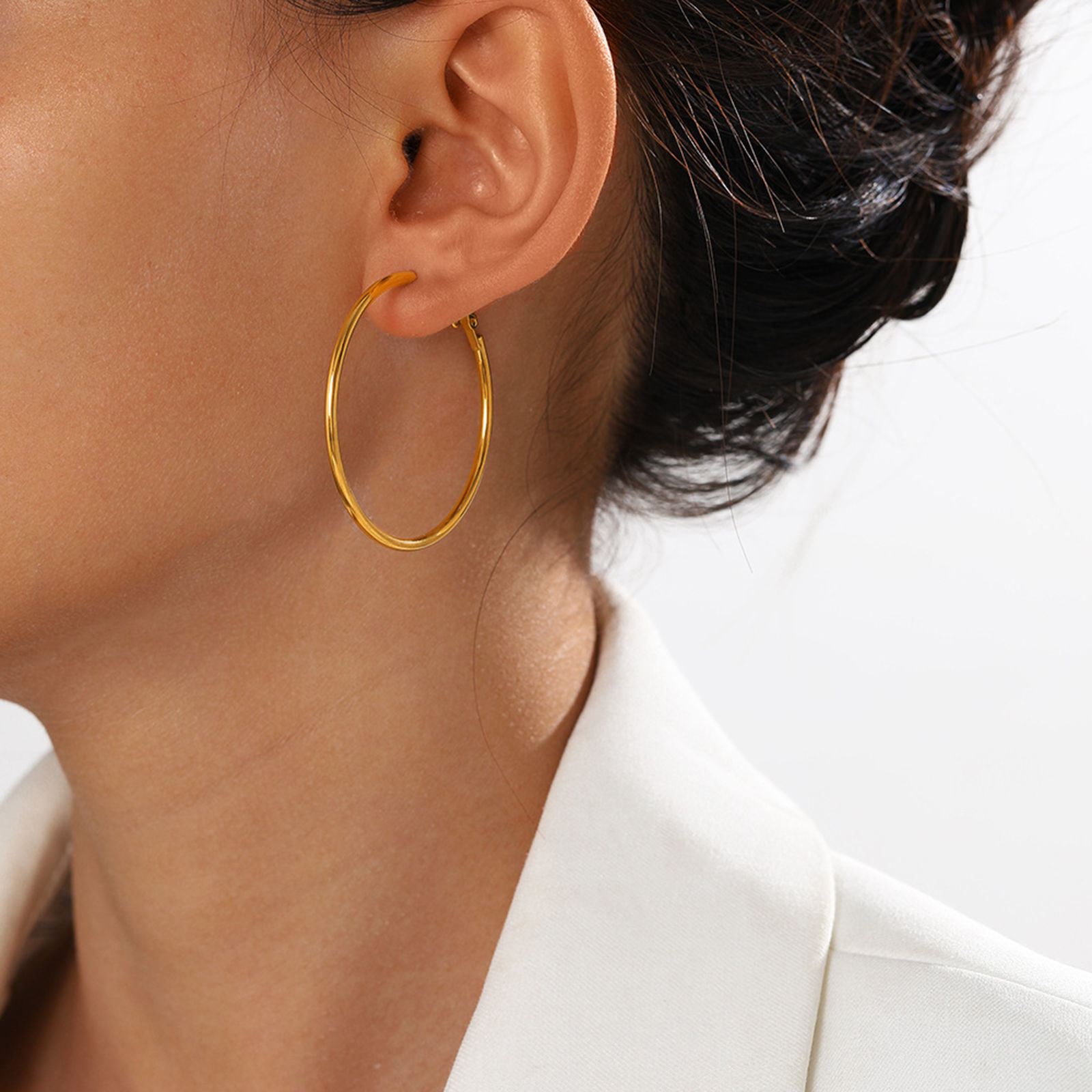 Picture of Eco-friendly Vacuum Plating Simple & Casual Simple 18K Real Gold Plated 304 Stainless Steel Hoop Earrings For Women Party