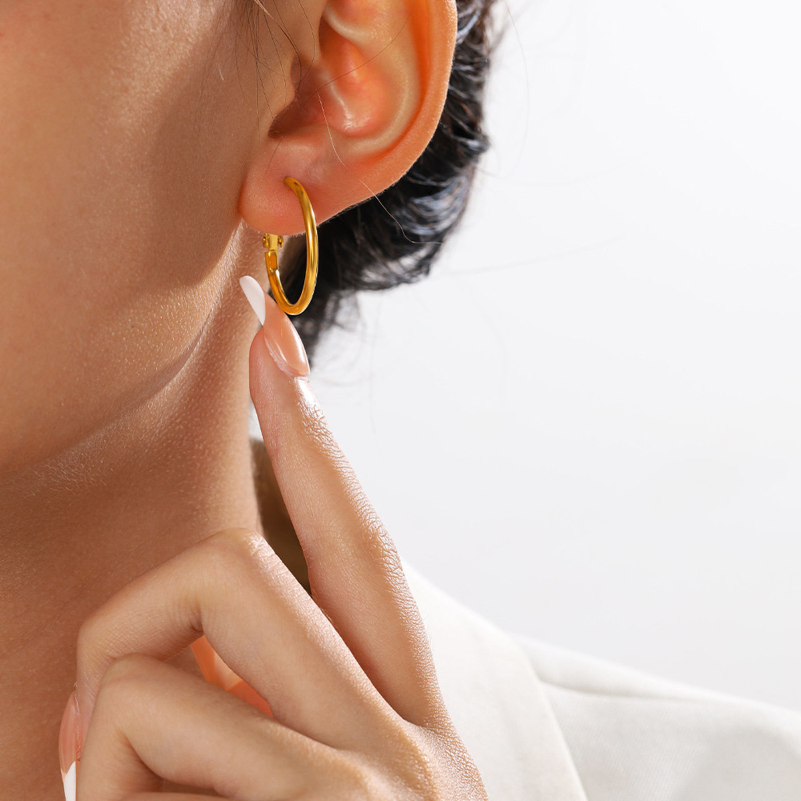Picture of Eco-friendly Vacuum Plating Simple & Casual Simple 18K Real Gold Plated 304 Stainless Steel Hoop Earrings For Women Party