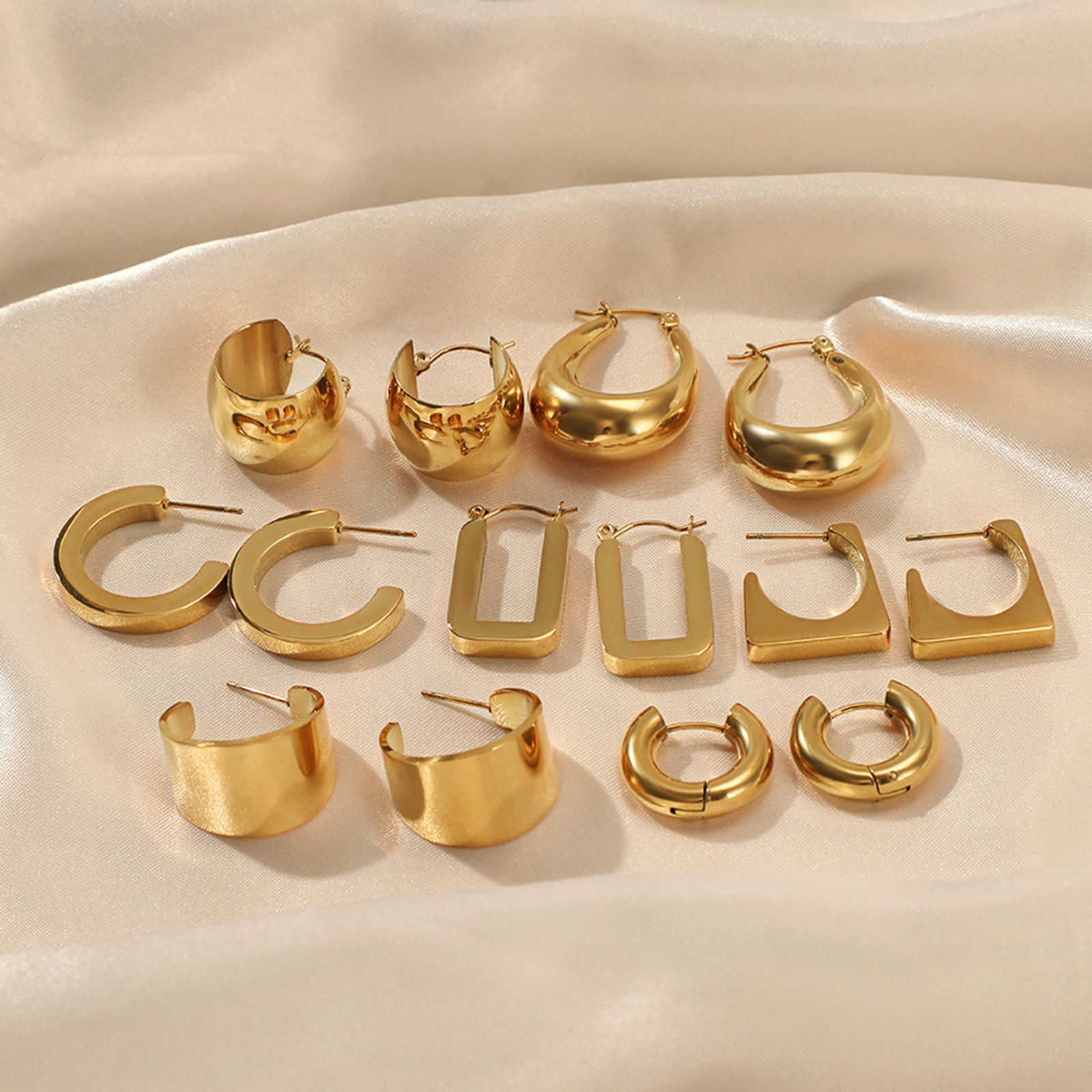 Picture of Eco-friendly Vacuum Plating Retro Simple 14K Real Gold Plated 304 Stainless Steel Hoop Earrings For Women Party