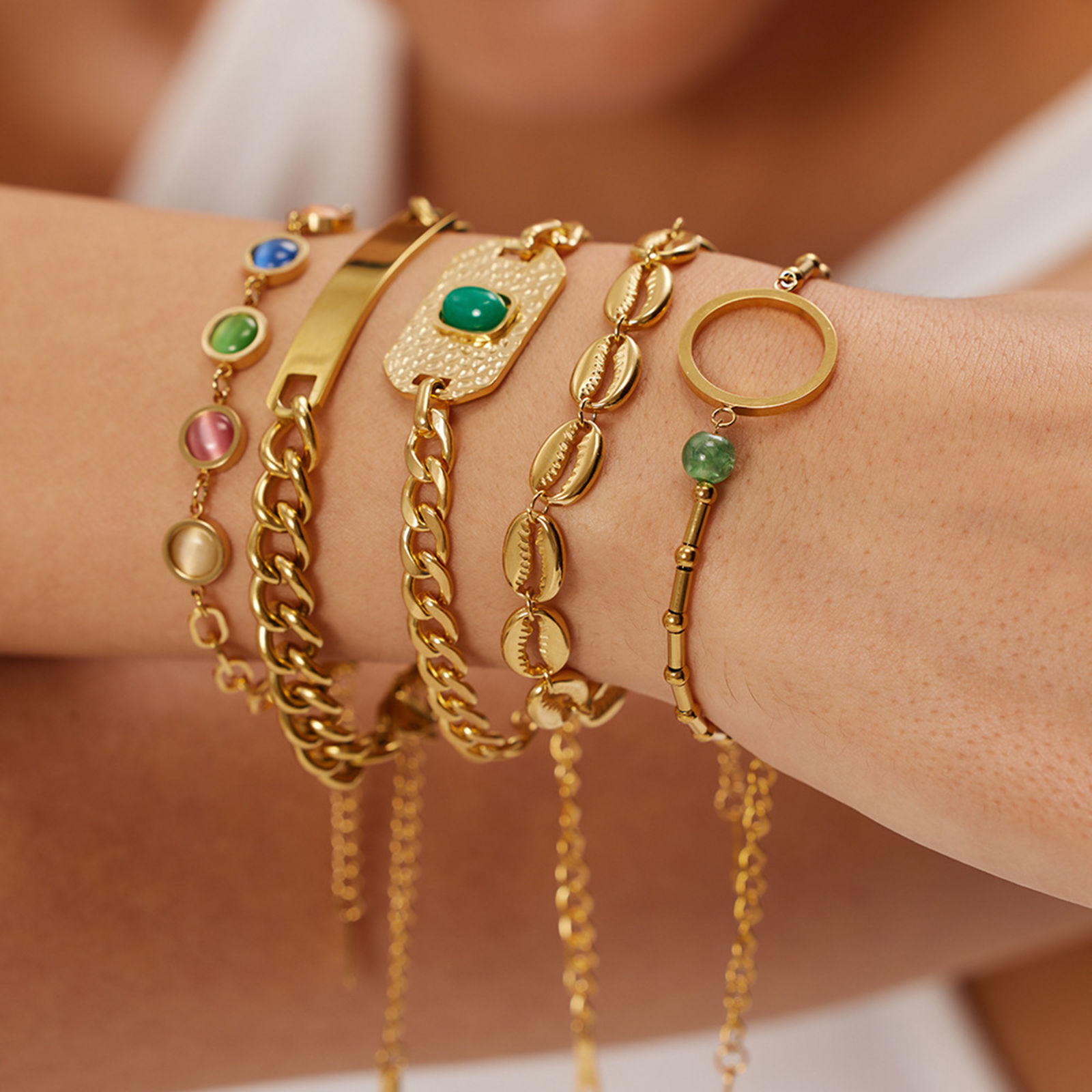 Picture of Eco-friendly Vacuum Plating Simple & Casual Stylish 18K Real Gold Plated 304 Stainless Steel Cuban Link Chain Round Oval Bracelets For Women