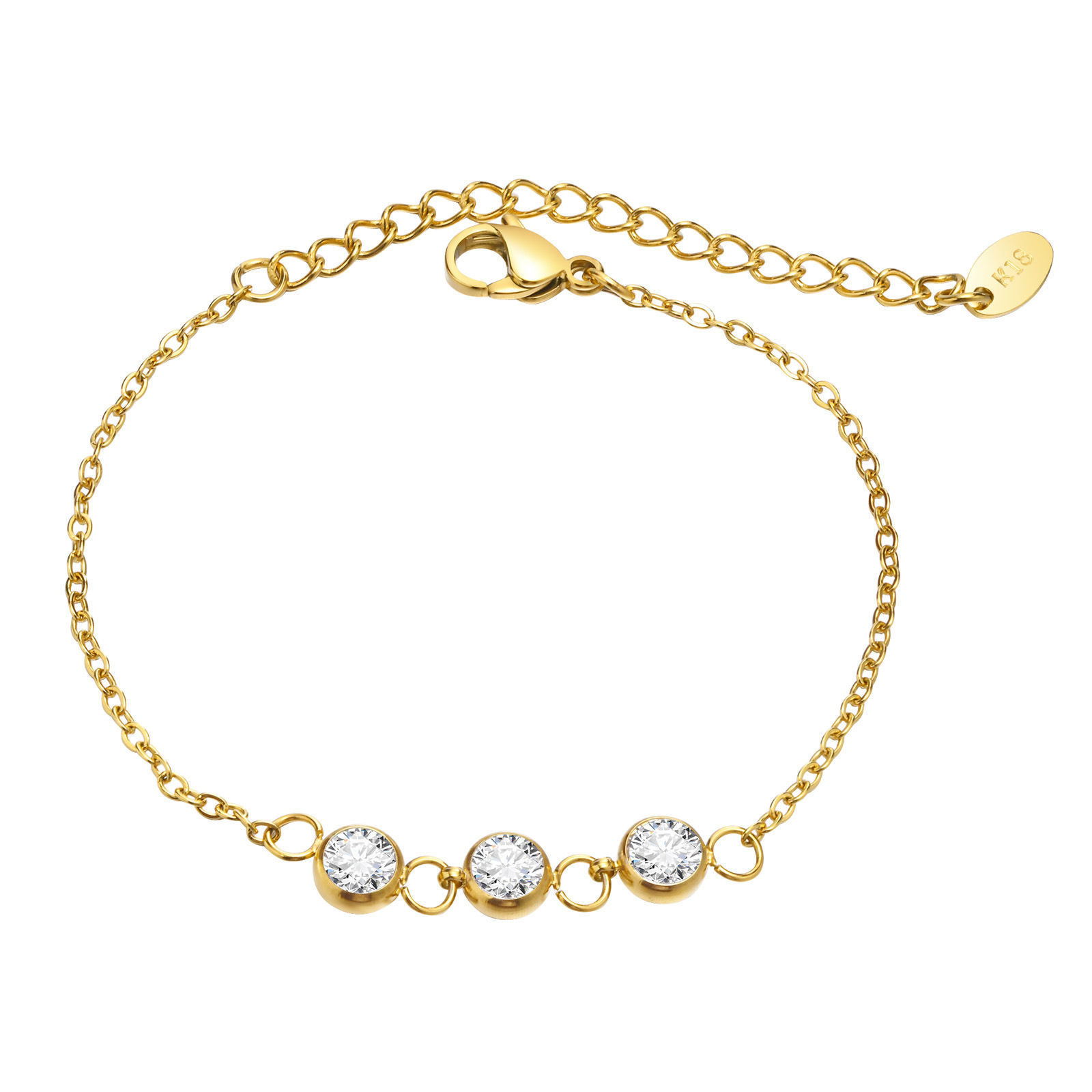 Bild von Umweltfreundliche Vakuumbeschichtung Einfach und lässig Exquisit 18K Echtgold plattiert 304 Edelstahl & Zirkon Schmuckkette Kette Armband Für Frauen Party 1 Strang