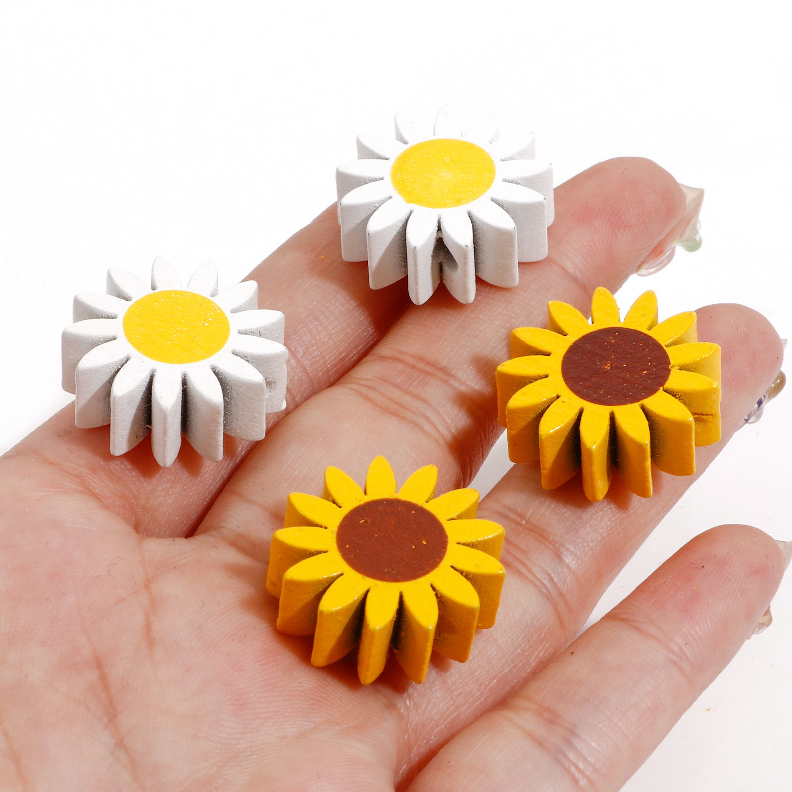 Picture of Natural Hinoki Wood Spacer Beads For DIY Jewelry Making Sunflower Multicolor Daisy Flower About 21.5mm x 21mm