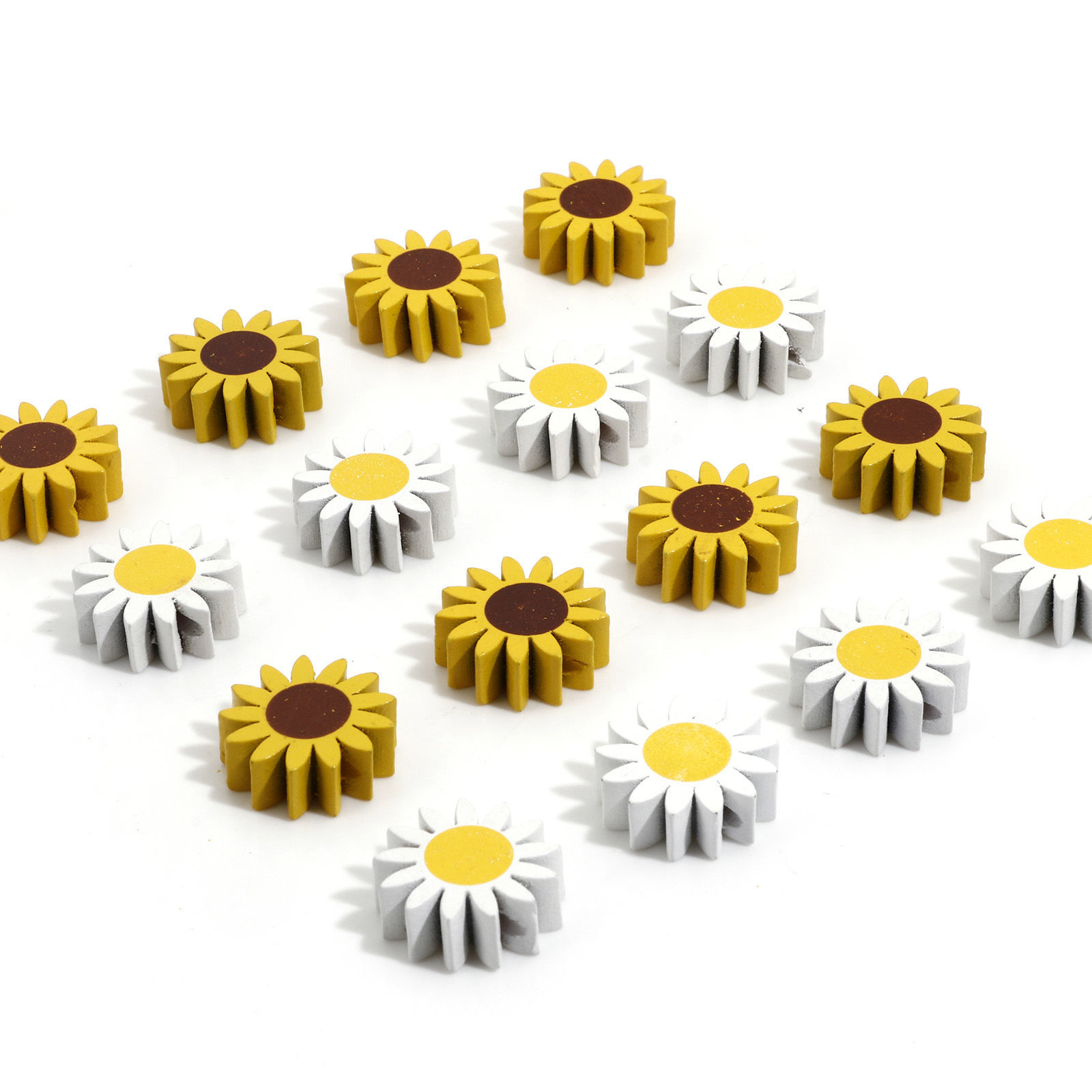 Picture of Natural Hinoki Wood Spacer Beads For DIY Jewelry Making Sunflower Multicolor Daisy Flower About 21.5mm x 21mm