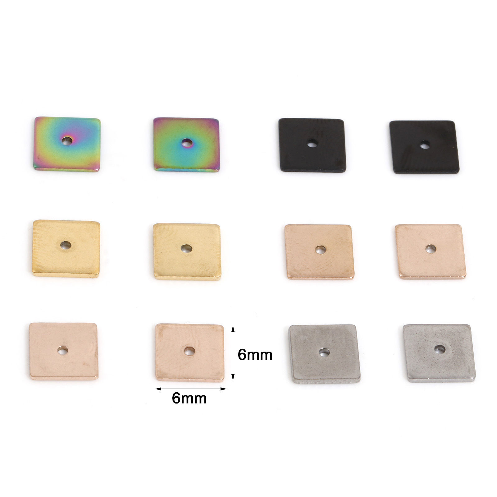 Picture of Eco-friendly Vacuum Plating 304 Stainless Steel Spacer Beads For DIY Bracelet Jewelry Making Findings Square Multicolor 6mm x 6mm