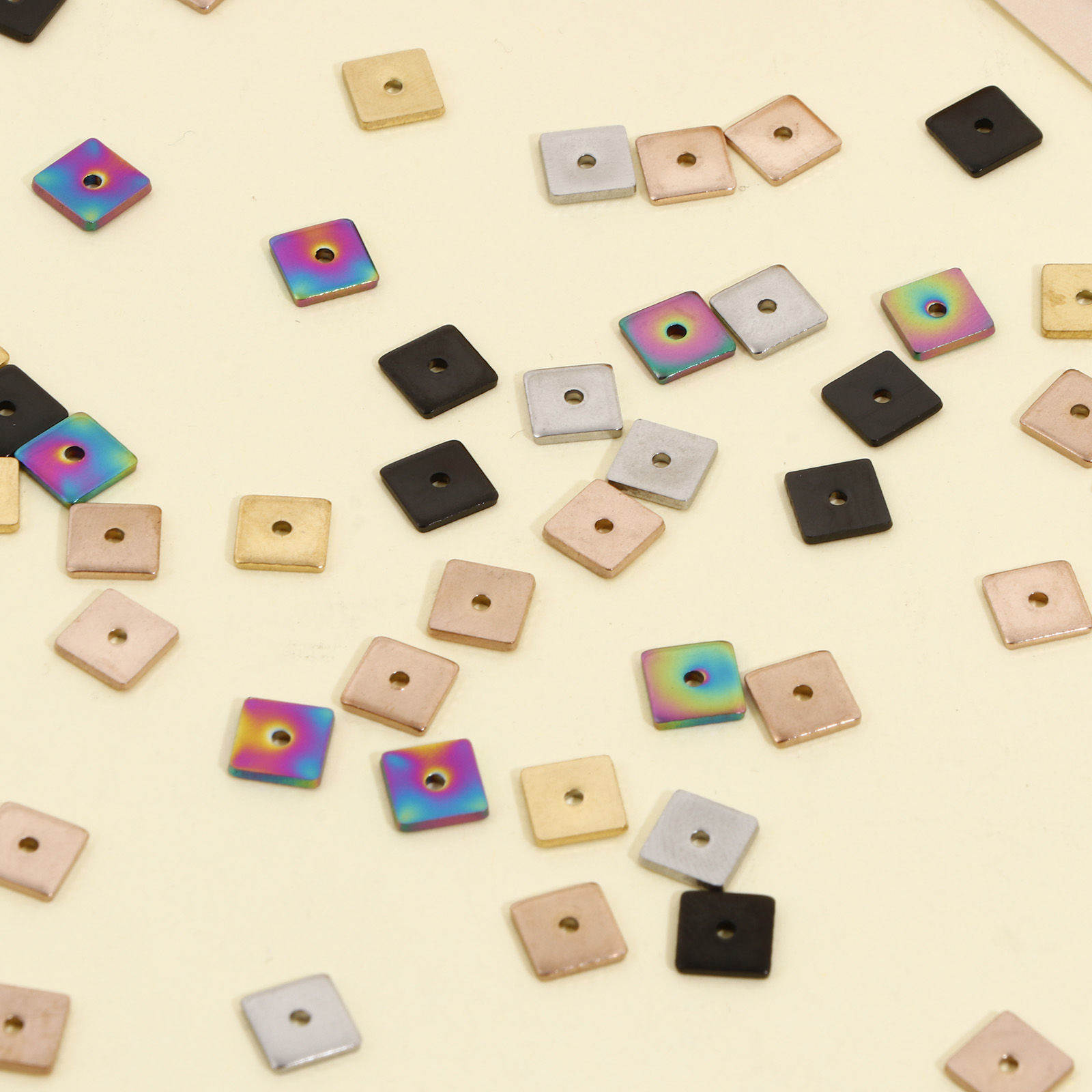 Picture of Eco-friendly Vacuum Plating 304 Stainless Steel Spacer Beads For DIY Bracelet Jewelry Making Findings Square Multicolor 6mm x 6mm