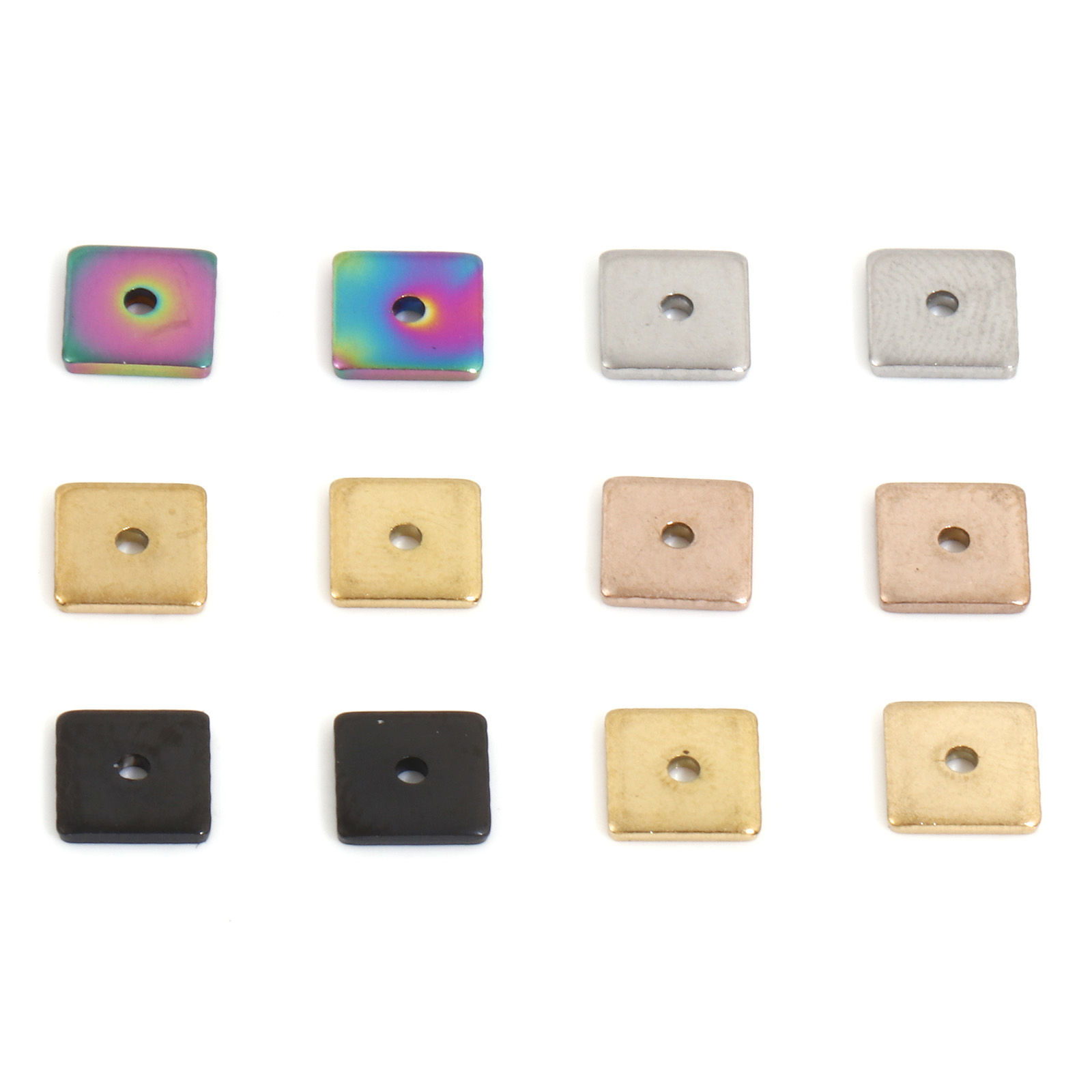 Picture of Eco-friendly Vacuum Plating 304 Stainless Steel Spacer Beads For DIY Bracelet Jewelry Making Findings Square Multicolor 8mm x 8mm