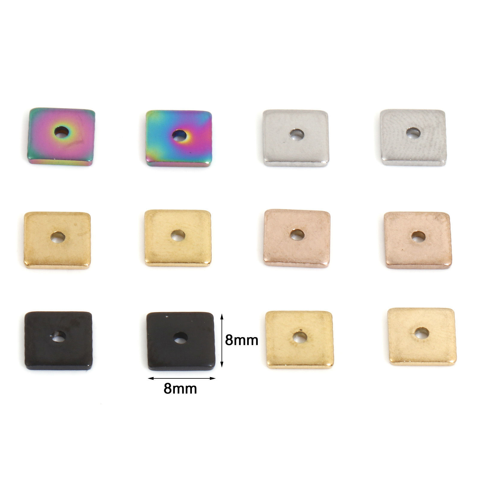 Picture of Eco-friendly Vacuum Plating 304 Stainless Steel Spacer Beads For DIY Bracelet Jewelry Making Findings Square Multicolor 8mm x 8mm