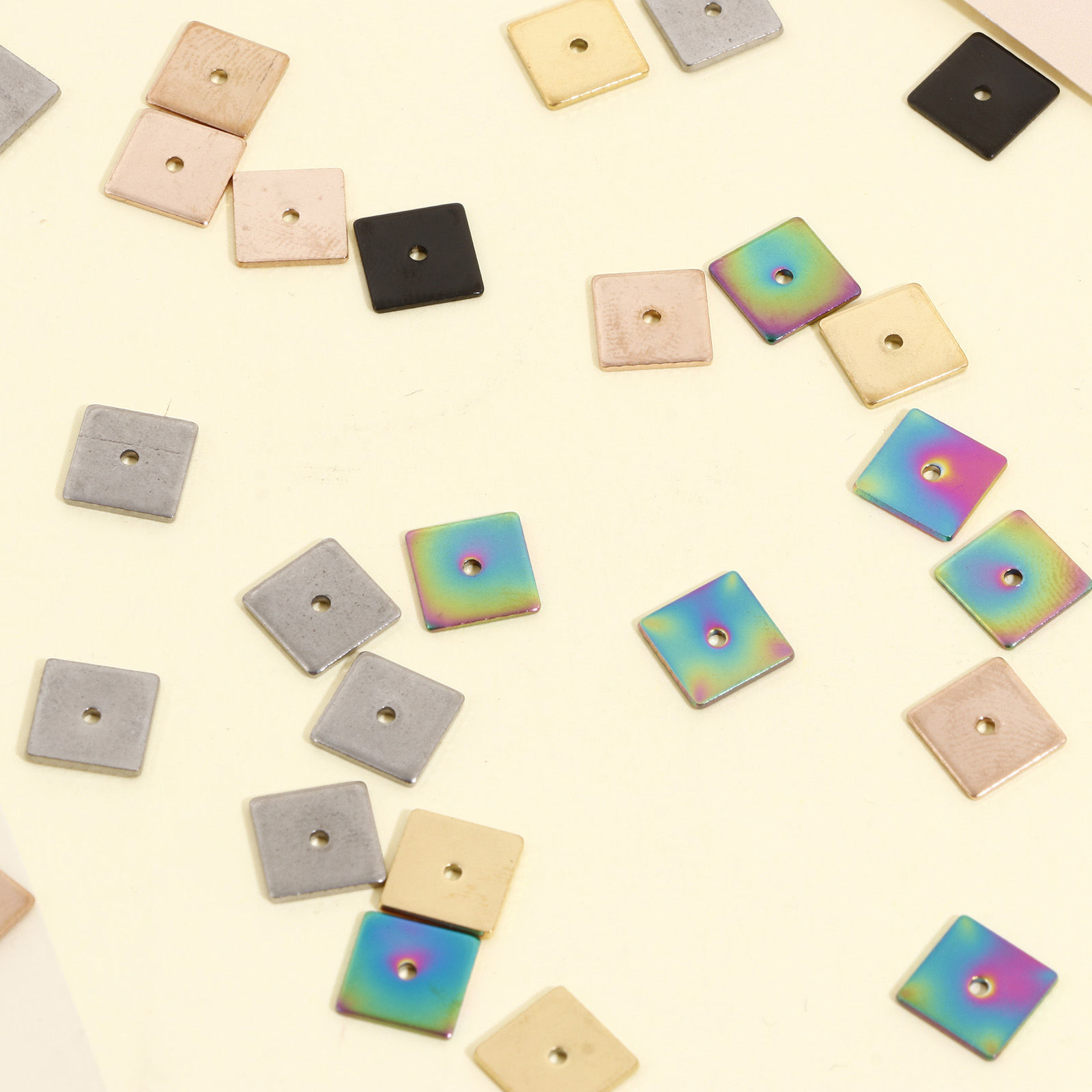 Picture of Eco-friendly Vacuum Plating 304 Stainless Steel Spacer Beads For DIY Bracelet Jewelry Making Findings Square Multicolor 8mm x 8mm