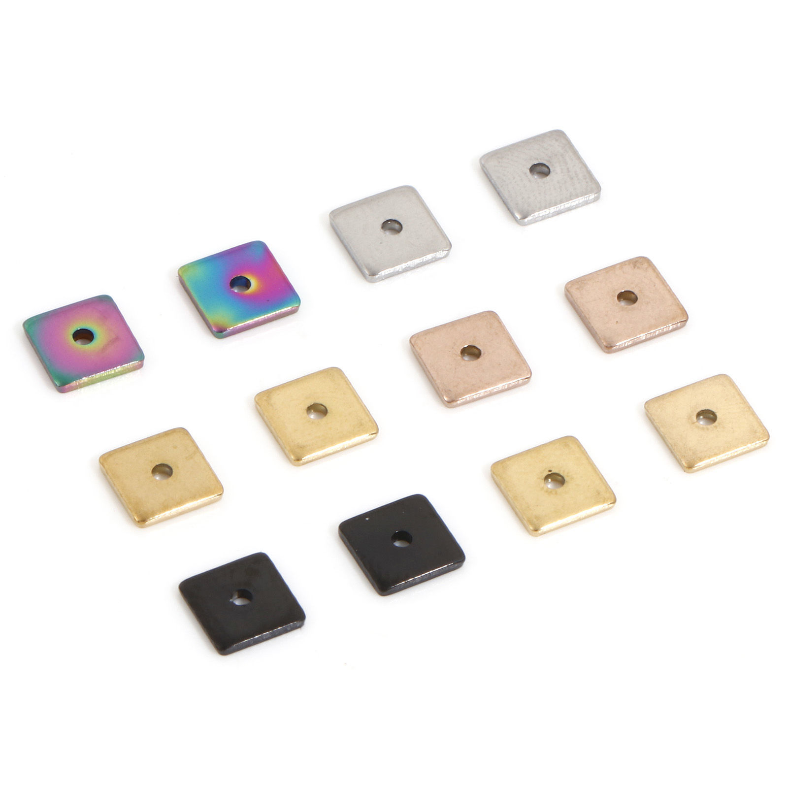 Picture of Eco-friendly Vacuum Plating 304 Stainless Steel Spacer Beads For DIY Bracelet Jewelry Making Findings Square Multicolor 8mm x 8mm