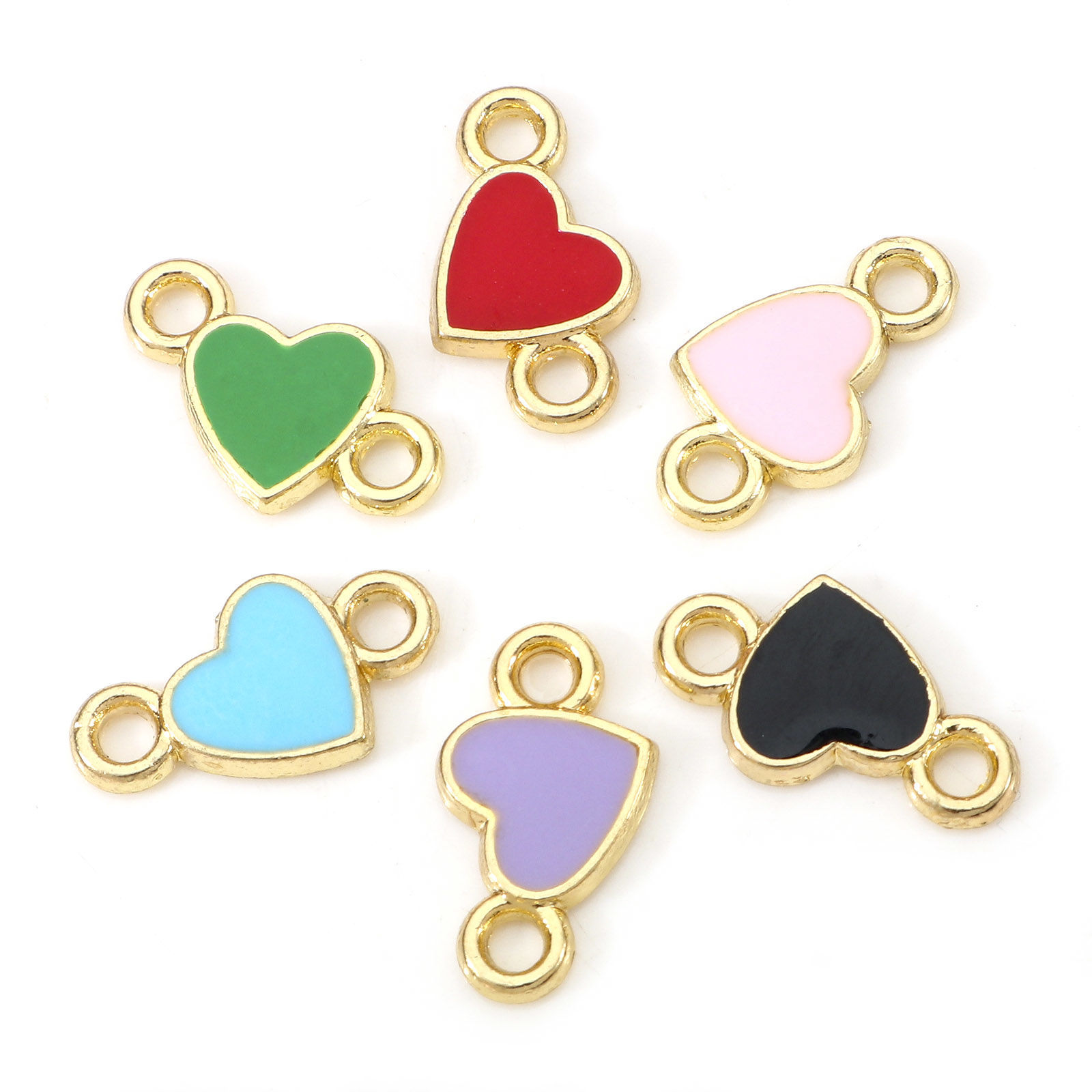 Picture of Zinc Based Alloy Valentine's Day Connectors Charms Pendants Gold Plated Multicolor Heart Enamel 14mm x 8mm