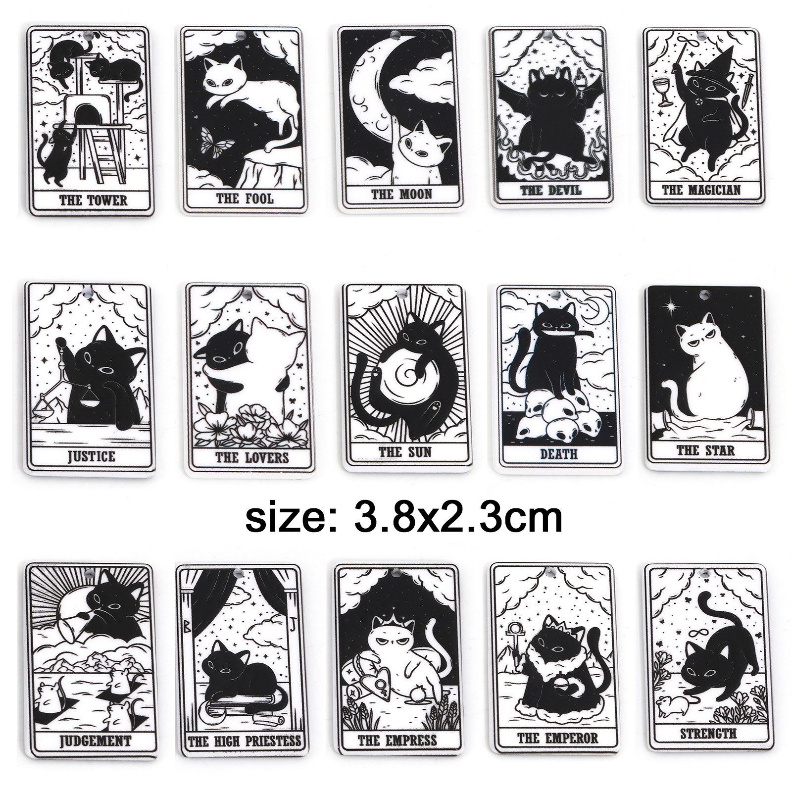Picture of Acrylic Tarot Pendants Rectangle Cat Black & White 3.8cm x 2.3cm