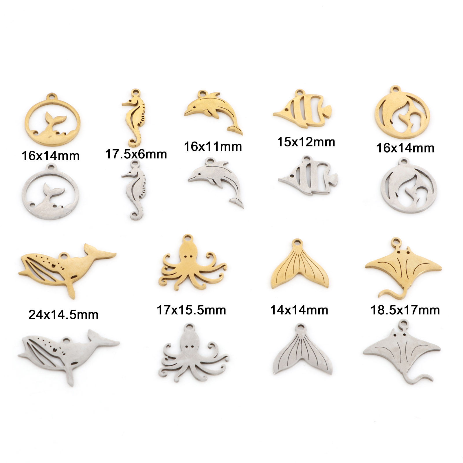 Picture of 201 Stainless Steel Charms Multicolor Dolphin Animal Fishtail Hollow