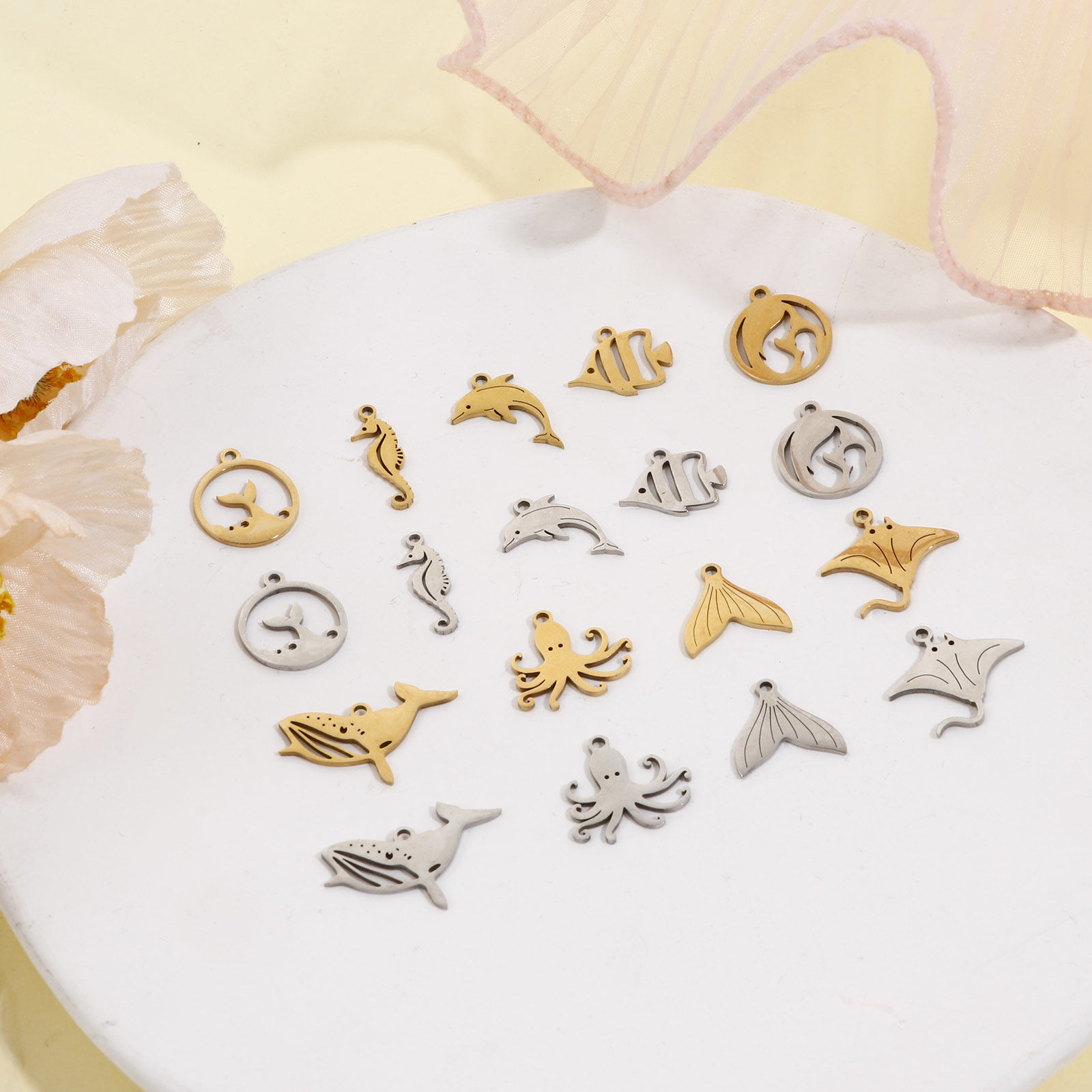 Picture of 201 Stainless Steel Charms Multicolor Dolphin Animal Fishtail Hollow