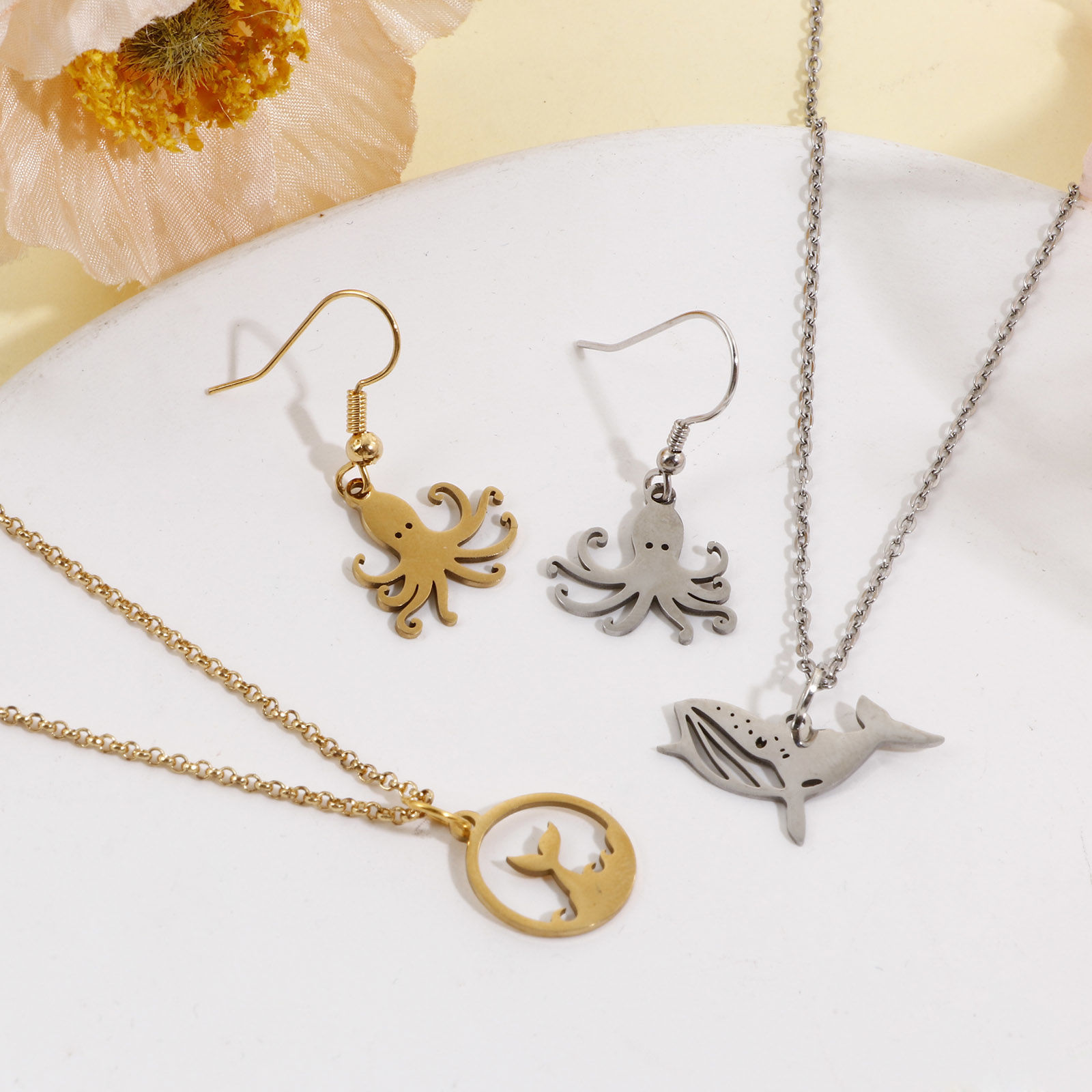 Picture of 201 Stainless Steel Charms Multicolor Dolphin Animal Fishtail Hollow