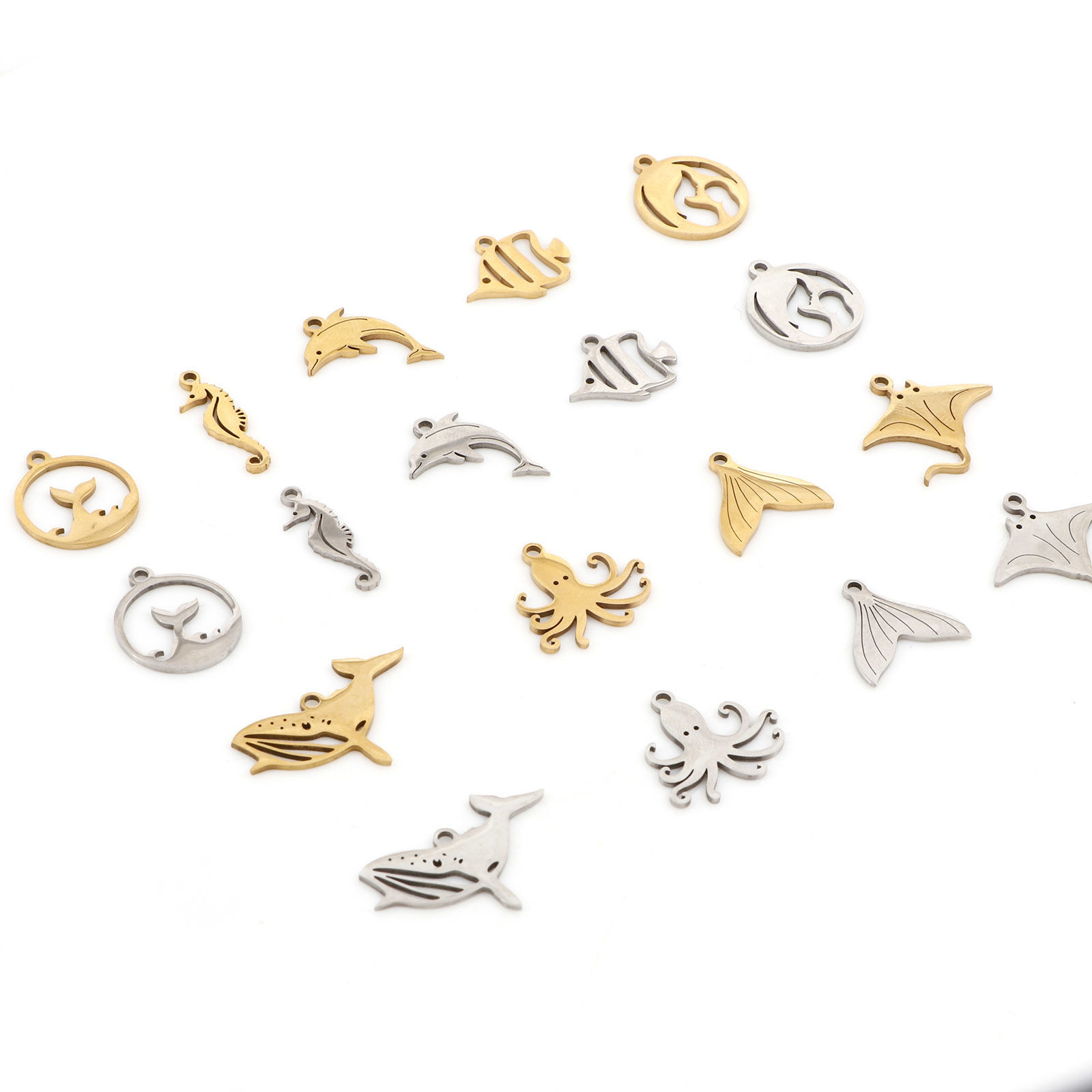 Picture of 201 Stainless Steel Charms Multicolor Dolphin Animal Fishtail Hollow