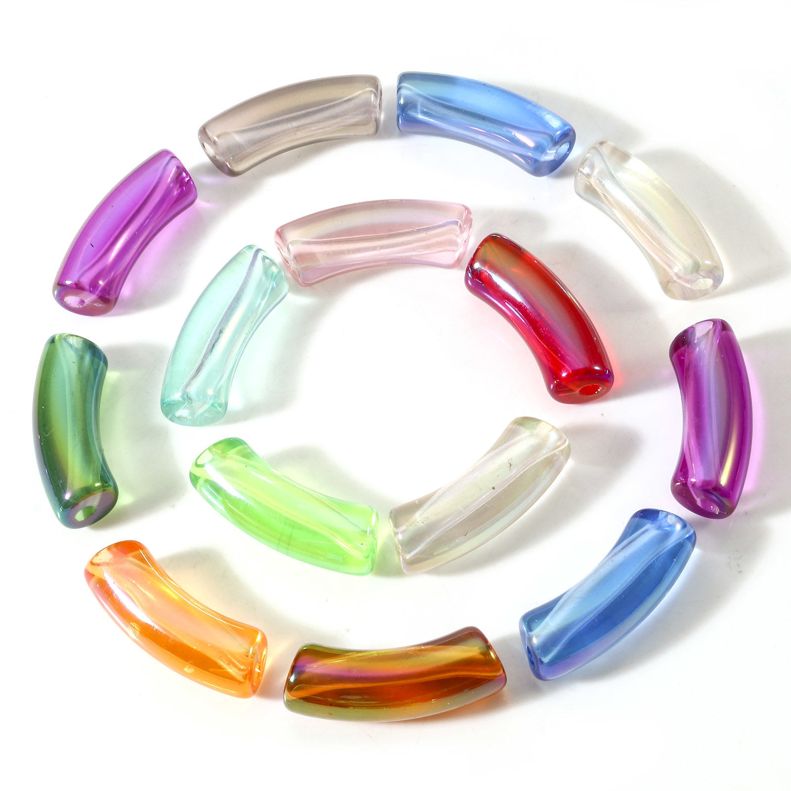 Picture of Acrylic Beads For DIY Jewelry Making AB Rainbow Color Arc About 34.5mm x 11mm
