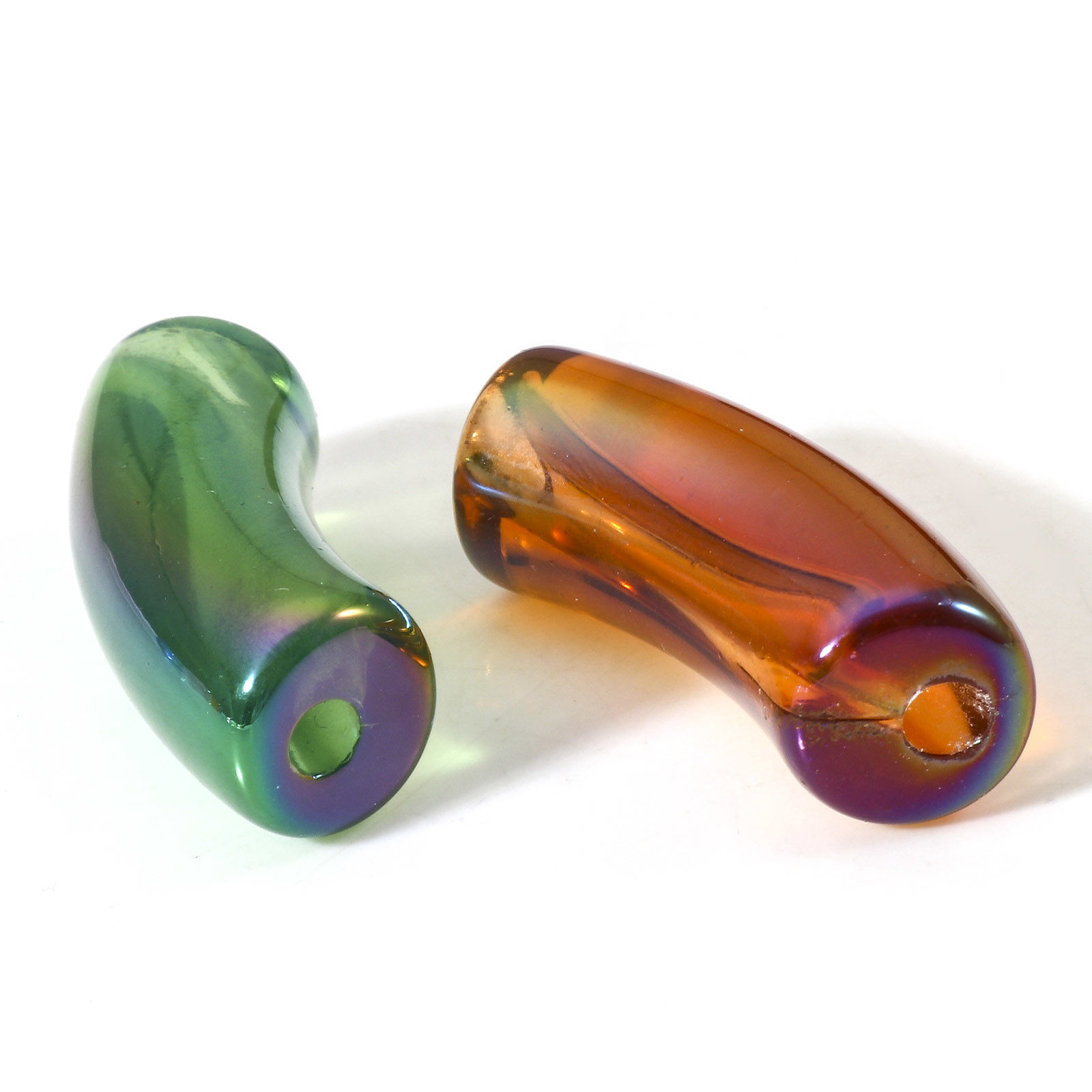 Picture of Acrylic Beads For DIY Jewelry Making AB Rainbow Color Arc About 34.5mm x 11mm