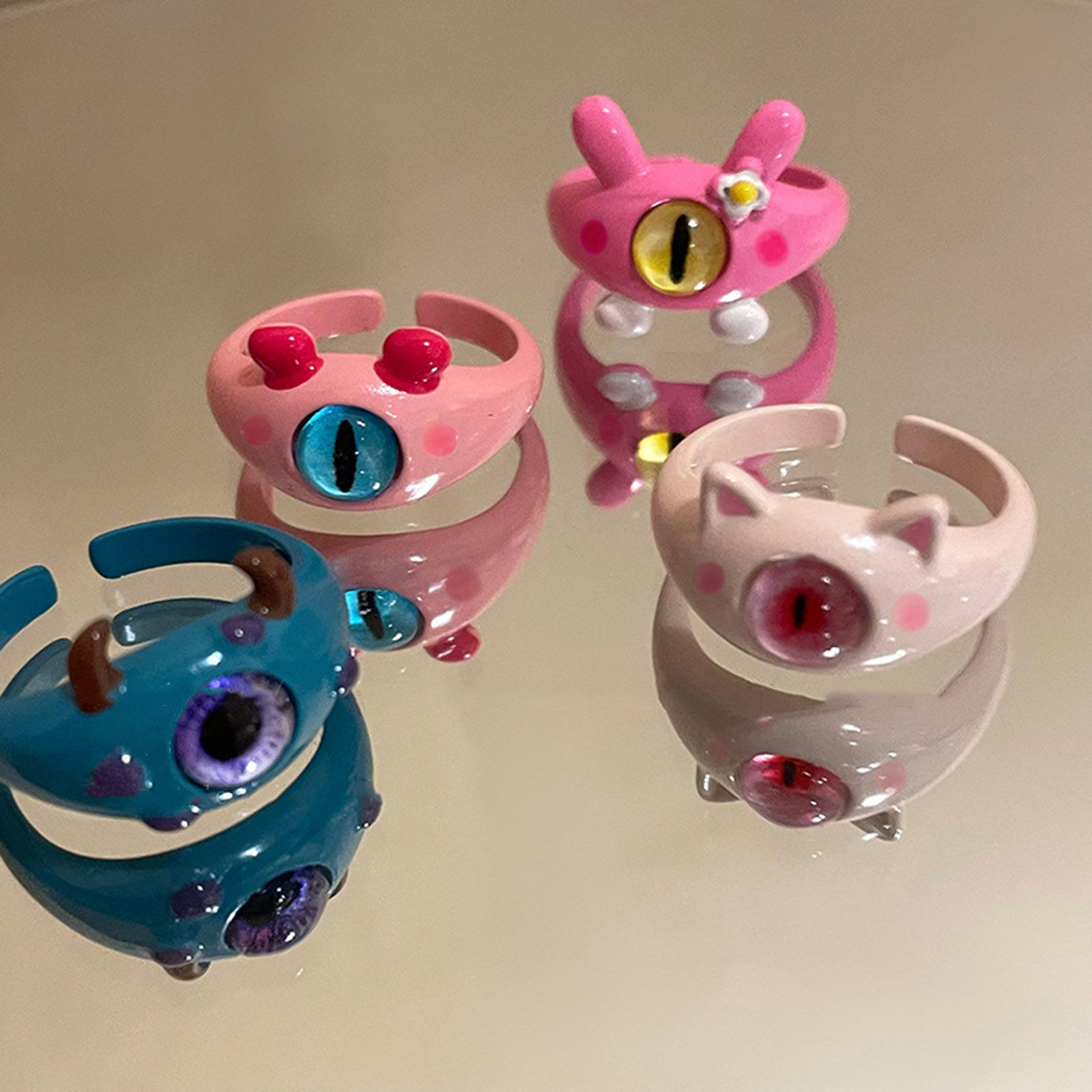 Picture of Resin Cute Unadjustable Rings Multicolor Monster