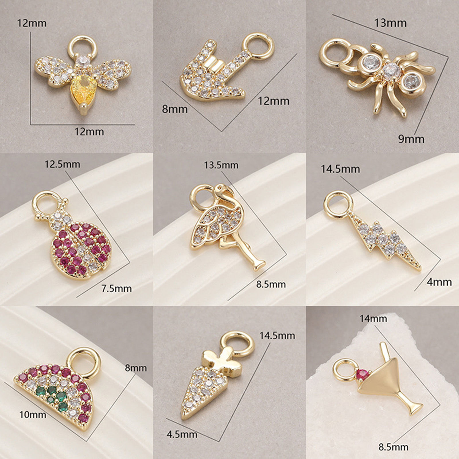 Immagine di Ottone Charms Oro Placcato Tazza Gatto 2 Pz