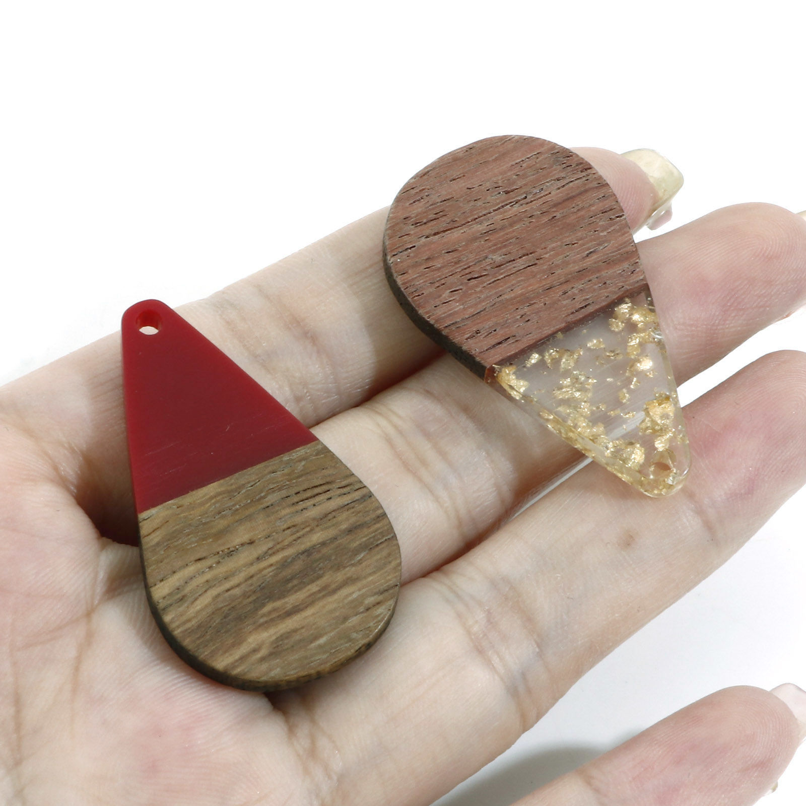 Immagine di Resina Effetto Legno Ciondoli Multicolore Goccia 3.8cm x 2.2cm, 2 Pz