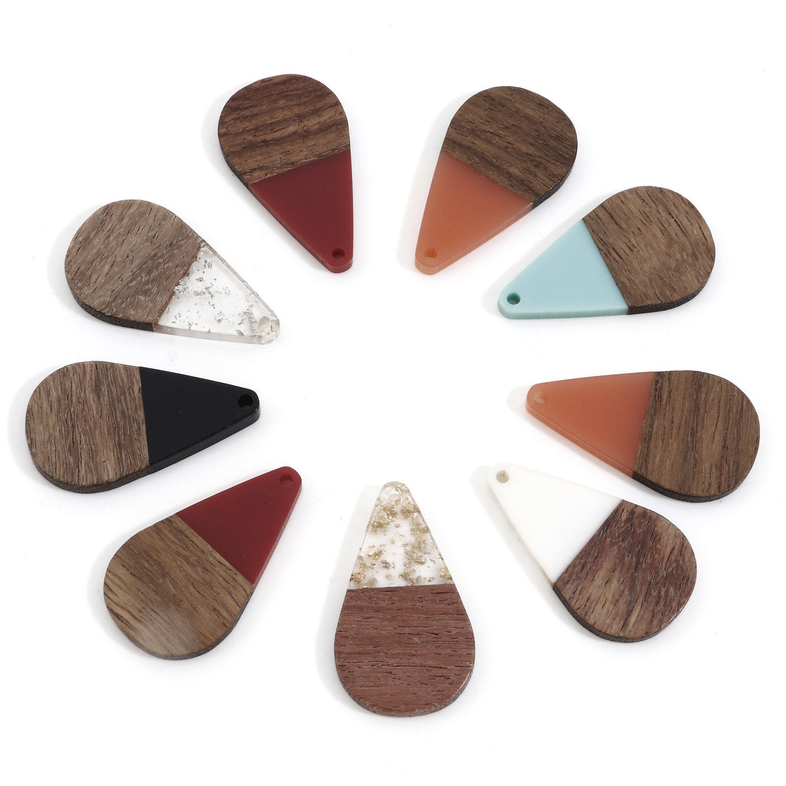 Immagine di Resina Effetto Legno Ciondoli Multicolore Goccia 3.8cm x 2.2cm, 2 Pz