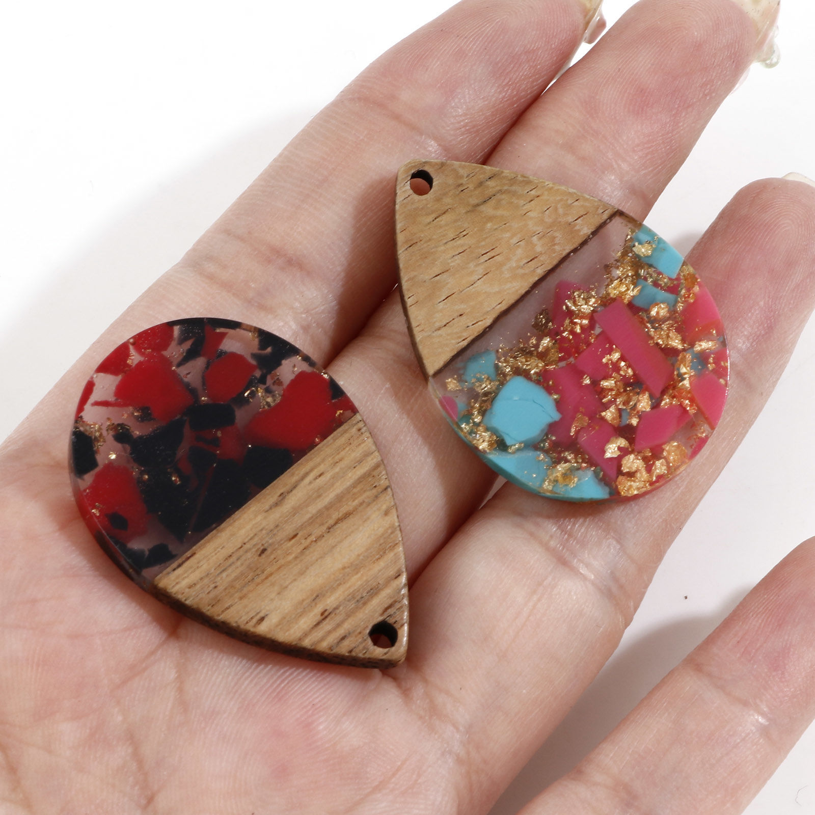 Immagine di Resina Effetto Legno Ciondoli Multicolore Goccia Stagnola 3.6cm x 2.4cm, 2 Pz
