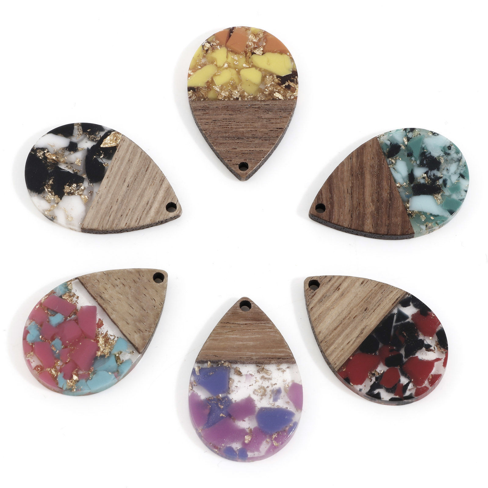 Immagine di Resina Effetto Legno Ciondoli Multicolore Goccia Stagnola 3.6cm x 2.4cm, 2 Pz