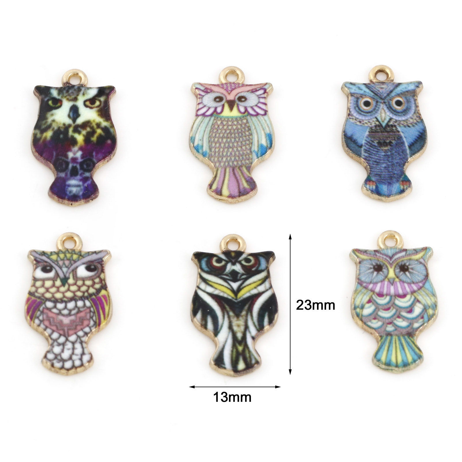 Изображение Цинковый Сплав Хэллоуин Подвески Позолоченный Разноцветный Сова С Эмалью 23мм x 13мм, 10 ШТ