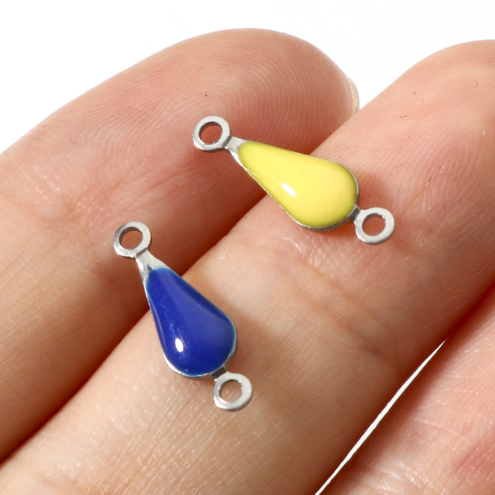 Изображение 304 Нержавеющая Сталь Соединители Подвески Подвески водяная капля Серебряный Тон Разноцветный Двусторонние эмалированные пайетки 15мм x 5мм, 10 ШТ