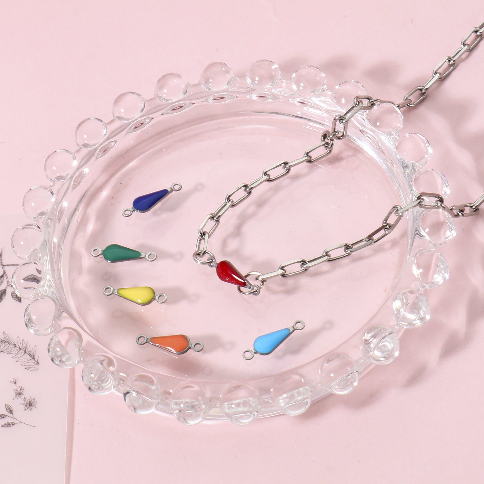 Изображение 304 Нержавеющая Сталь Соединители Подвески Подвески водяная капля Серебряный Тон Разноцветный Двусторонние эмалированные пайетки 15мм x 5мм, 10 ШТ