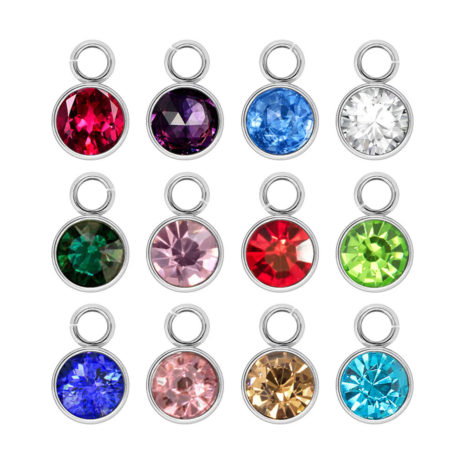 Bild von 304 Edelstahl Monatsstein Charms Rund Silberfarbe Bunt 6mm x 9mm, 10 Stück