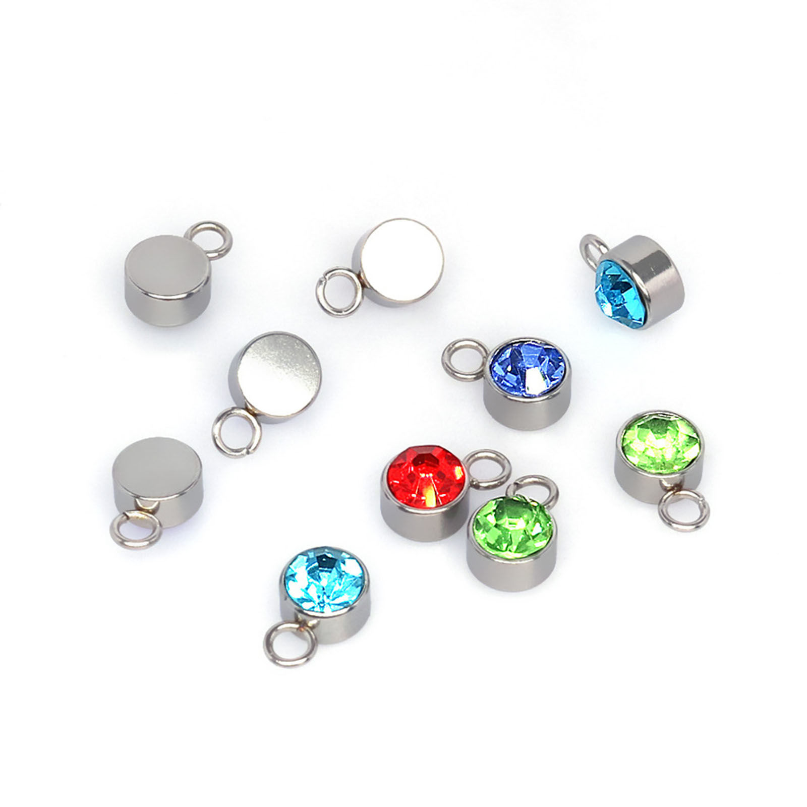 Bild von 304 Edelstahl Monatsstein Charms Rund Silberfarbe Bunt 6mm x 9mm, 10 Stück