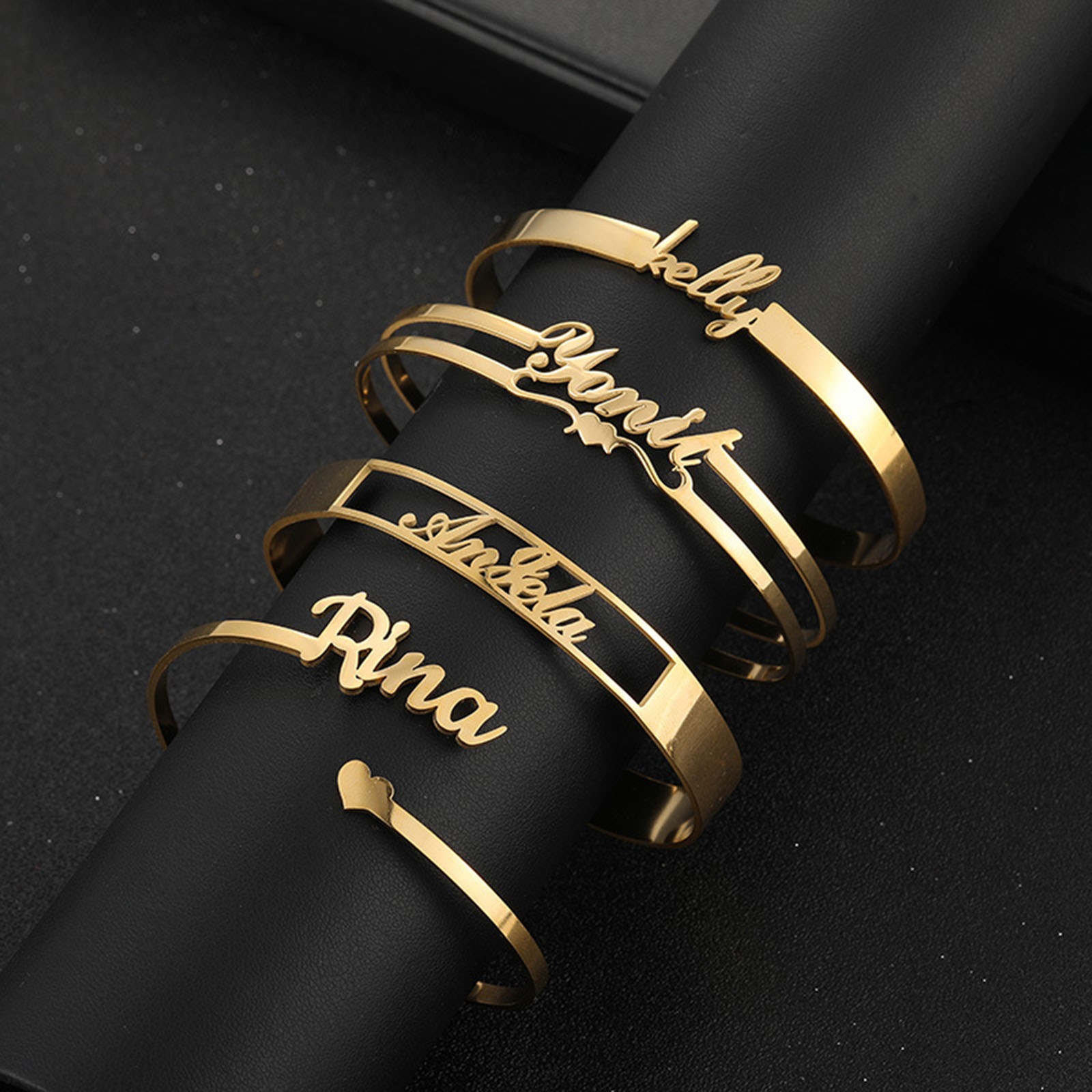 Bild von 304 Edelstahl Personalisierte Namensarmbänder, personalisierter Buchstaben-Charm-Anhänger Vergoldet 1 Stück