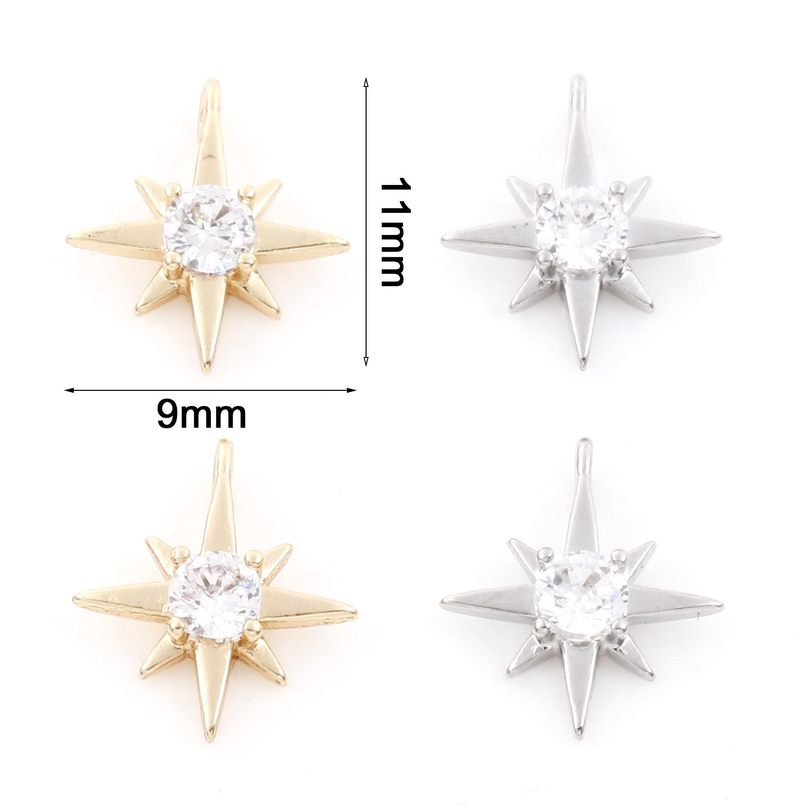真鍮 宇宙銀河シリーズ チャーム 星 ゴールドフィルド クリアジルコン 11mmx 9mm、 3 個 の画像