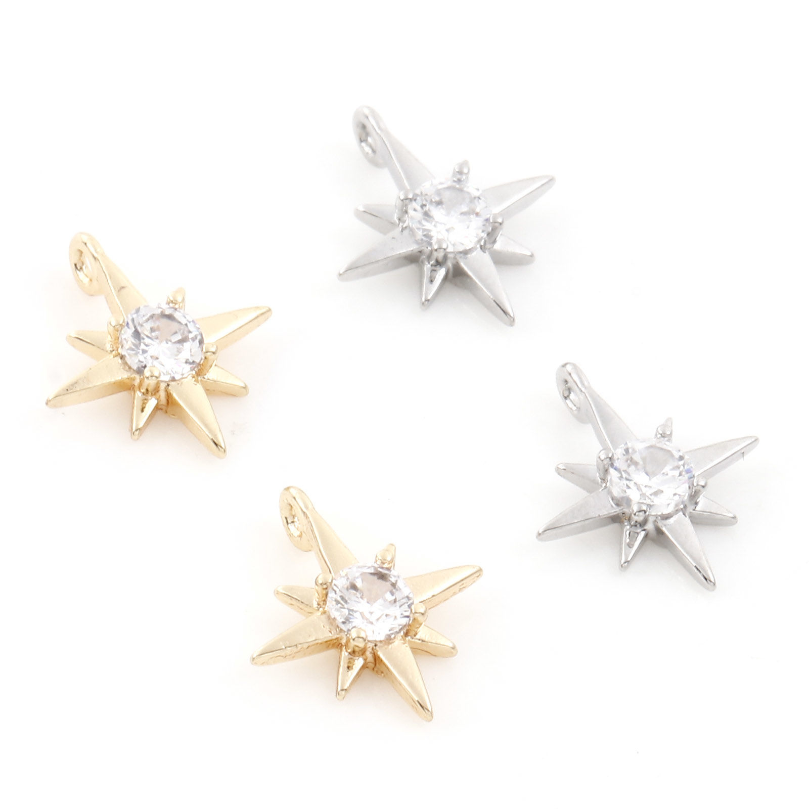 真鍮 宇宙銀河シリーズ チャーム 星 ゴールドフィルド クリアジルコン 11mmx 9mm、 3 個 の画像