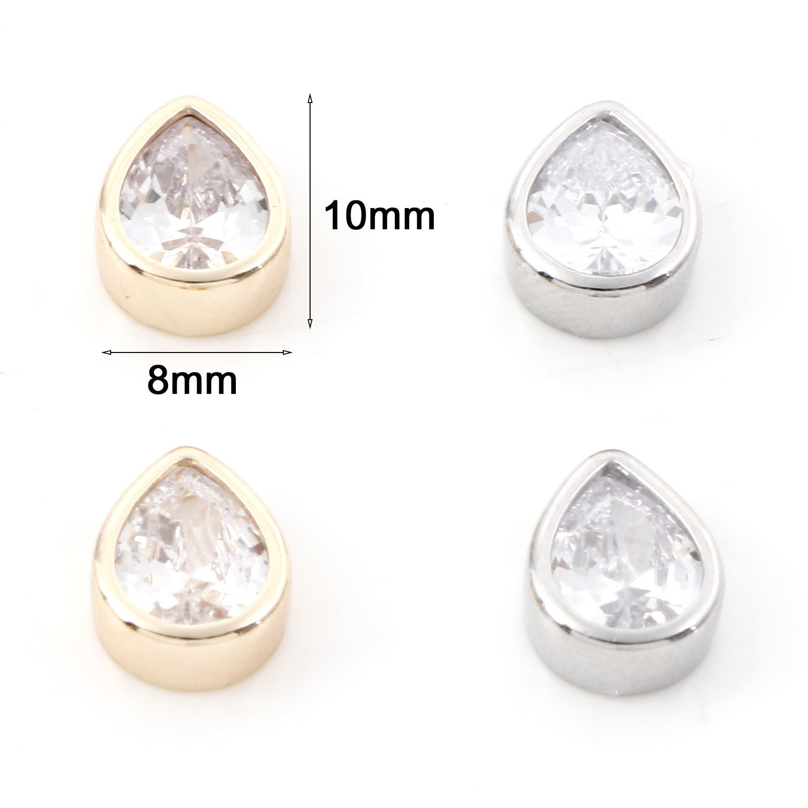 Picture of Brass Charms Real Gold Plated Drop Clear Cubic Zirconia 10mm x 8mm