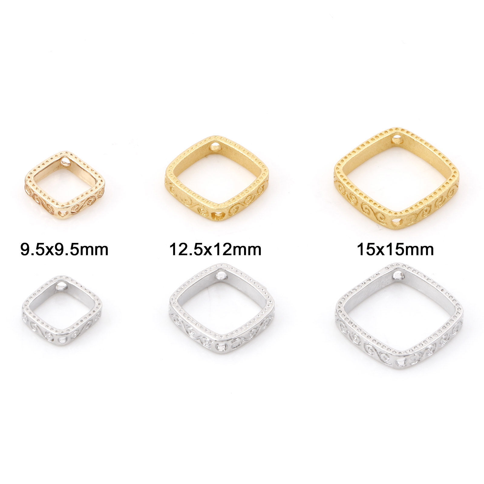 Image de Cadres de Perles en Laiton Losange Rayé S Plaqué Or Véritable 5 Pcs