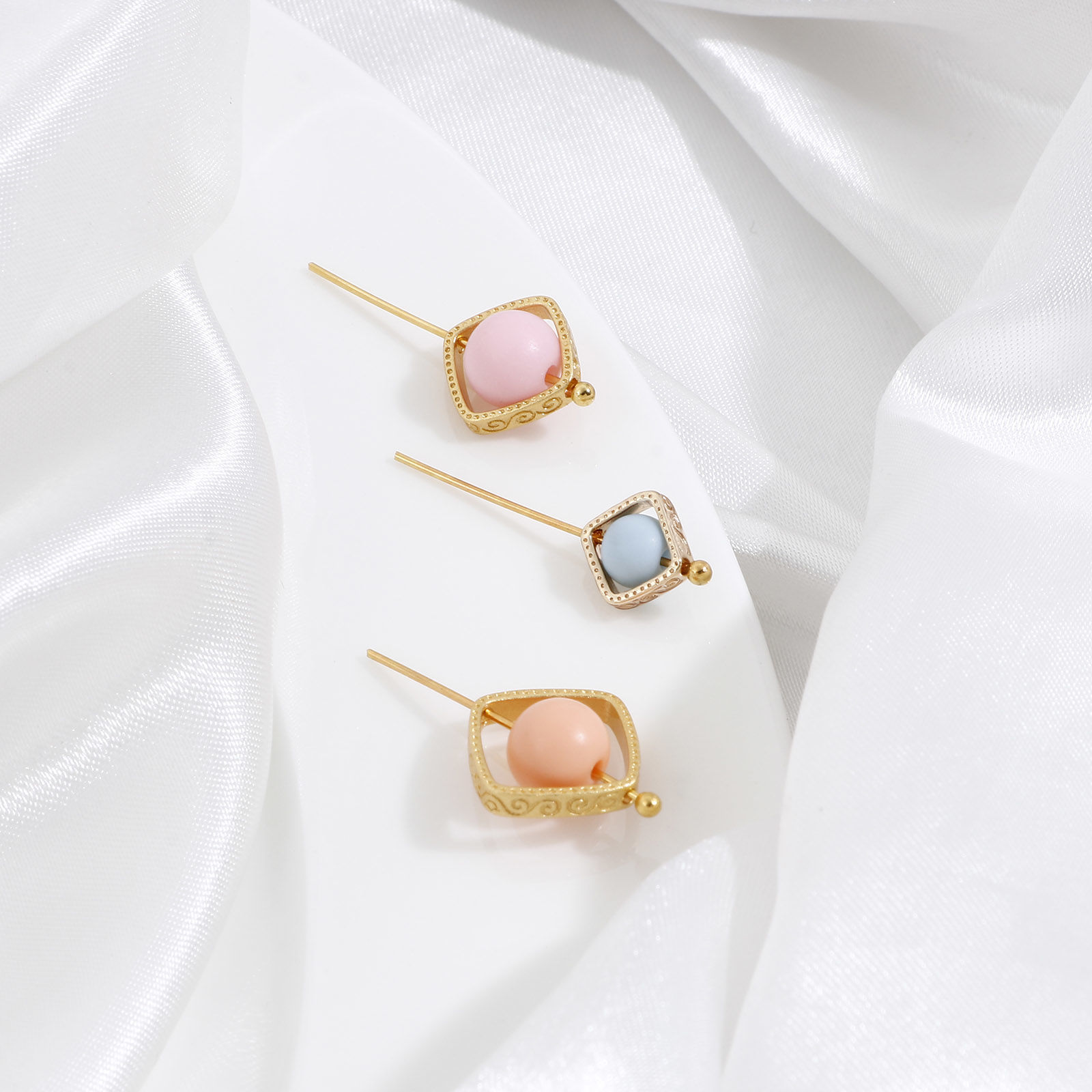 Image de Cadres de Perles en Laiton Losange Rayé S Plaqué Or Véritable 5 Pcs