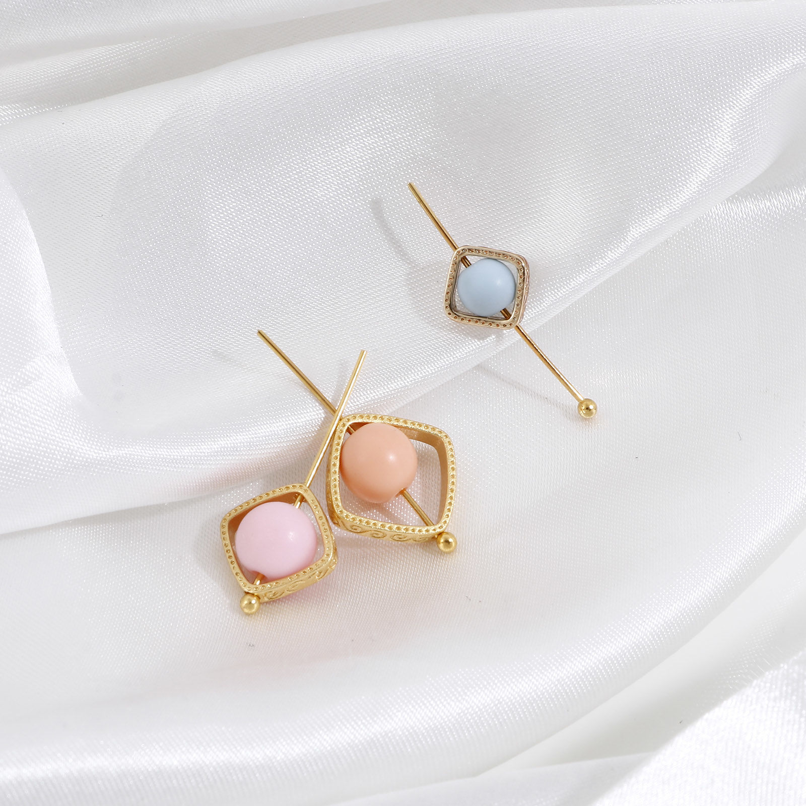 Image de Cadres de Perles en Laiton Losange Rayé S Plaqué Or Véritable 5 Pcs