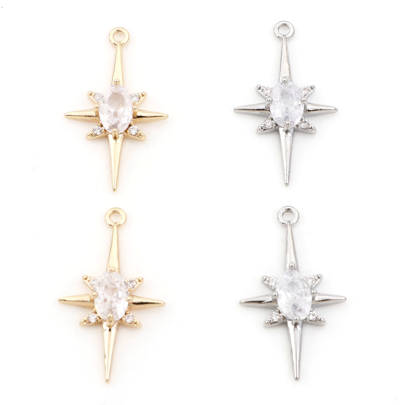 Picture of Brass Galaxy Charms Real Gold Plated Star Clear Cubic Zirconia 21mm x 12mm