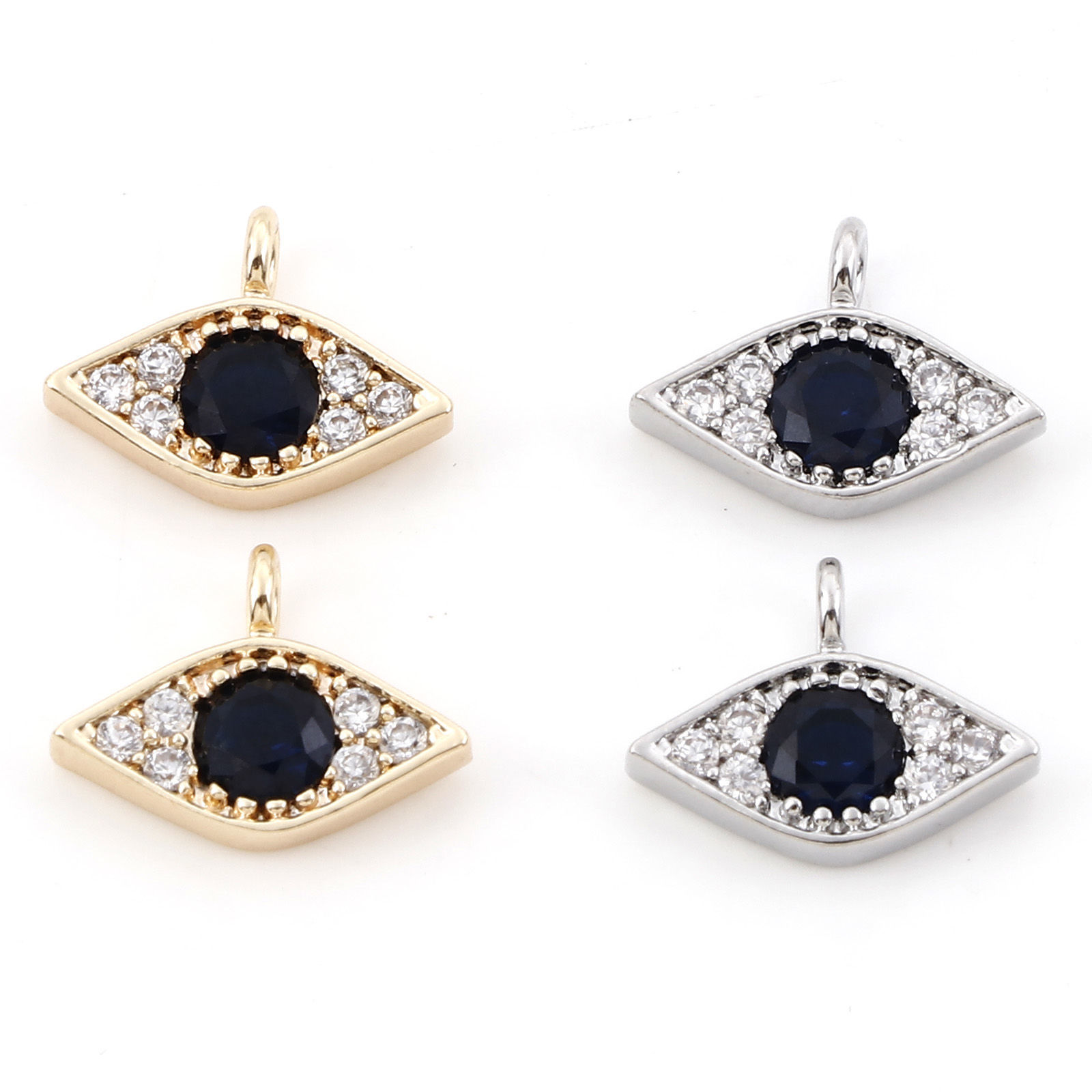 Picture of Brass Micro Pave Charms Real Gold Plated Eye Clear & Black Cubic Zirconia 12mm x 9mm